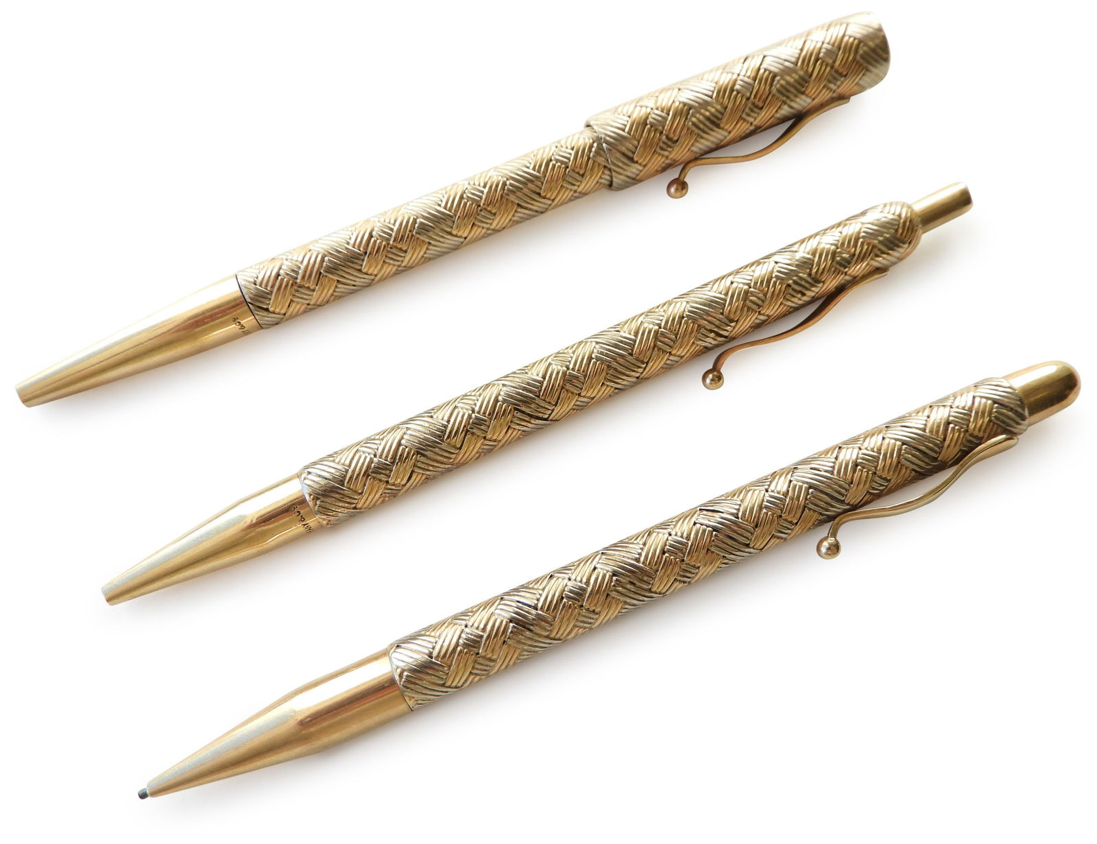 Set of 3 Tiffany & Co 14k Gold Basket Weave Pens (1 of 4)