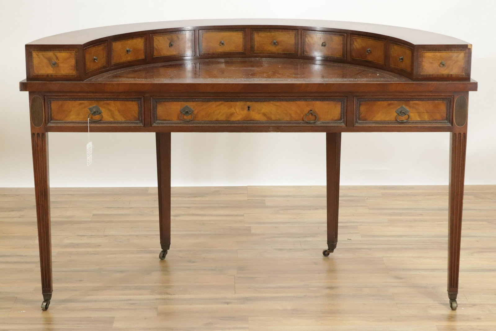 George III Style Inlaid Carleton House Desk: George III Style Inlaid Mahogany 'Carleton House' Desk (DSEI214)(MS) Dimensions: 35" H x 57" W x 25 1/2" D Property from a Litchfield Estate