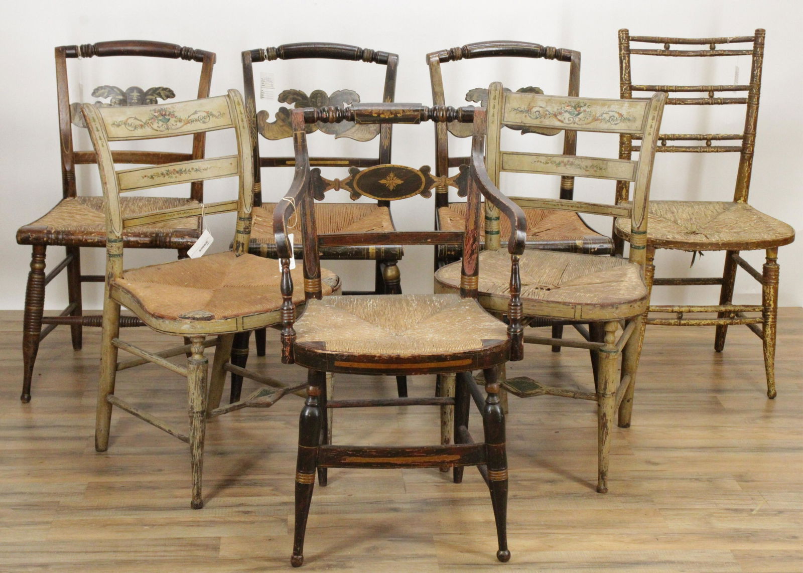 7 American Paint Decorated Chairs, 19th C. (1 of 6)