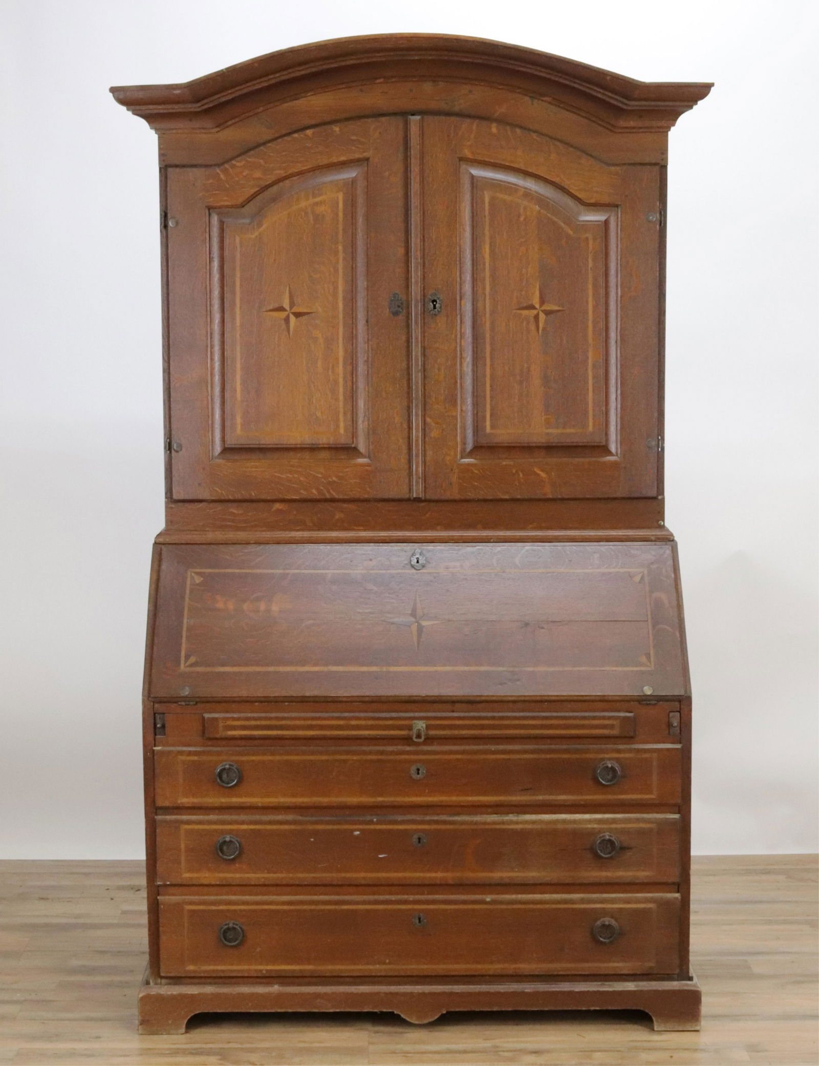 19th C. Swedish Inlaid Oak Slant Front Secretary (1 of 11)