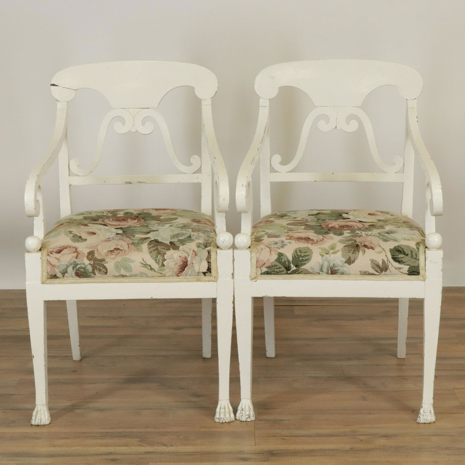 Pr of 19th C. Painted Swedish Arm Chairs (1 of 8)