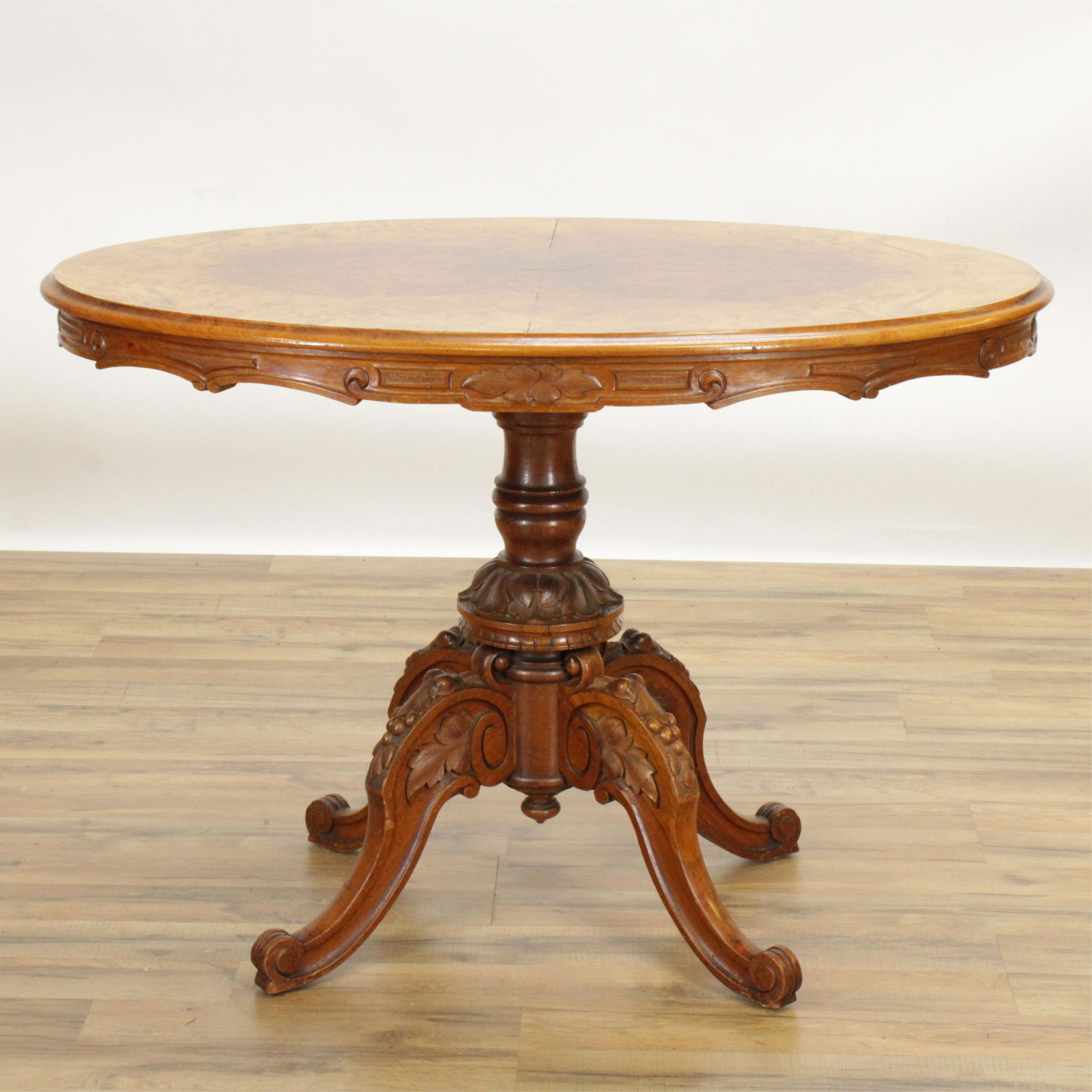 Victorian Walnut Burlwood Table, 19th C. (1 of 4)