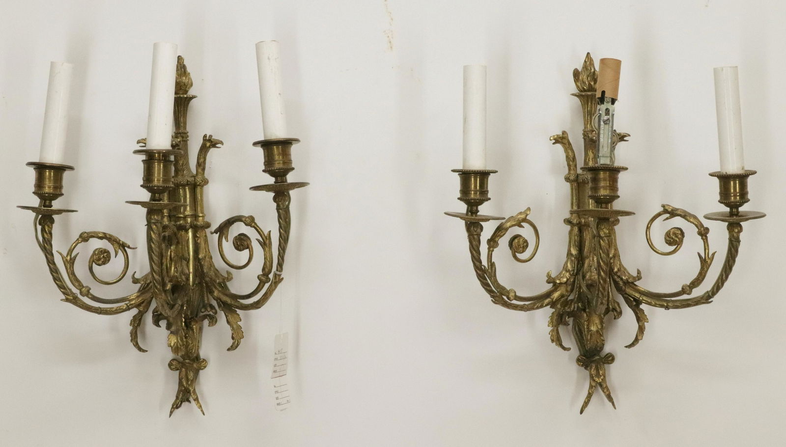Pair Louis XVI Style Ormolu 3-Light Sconces, 19th (1 of 7)