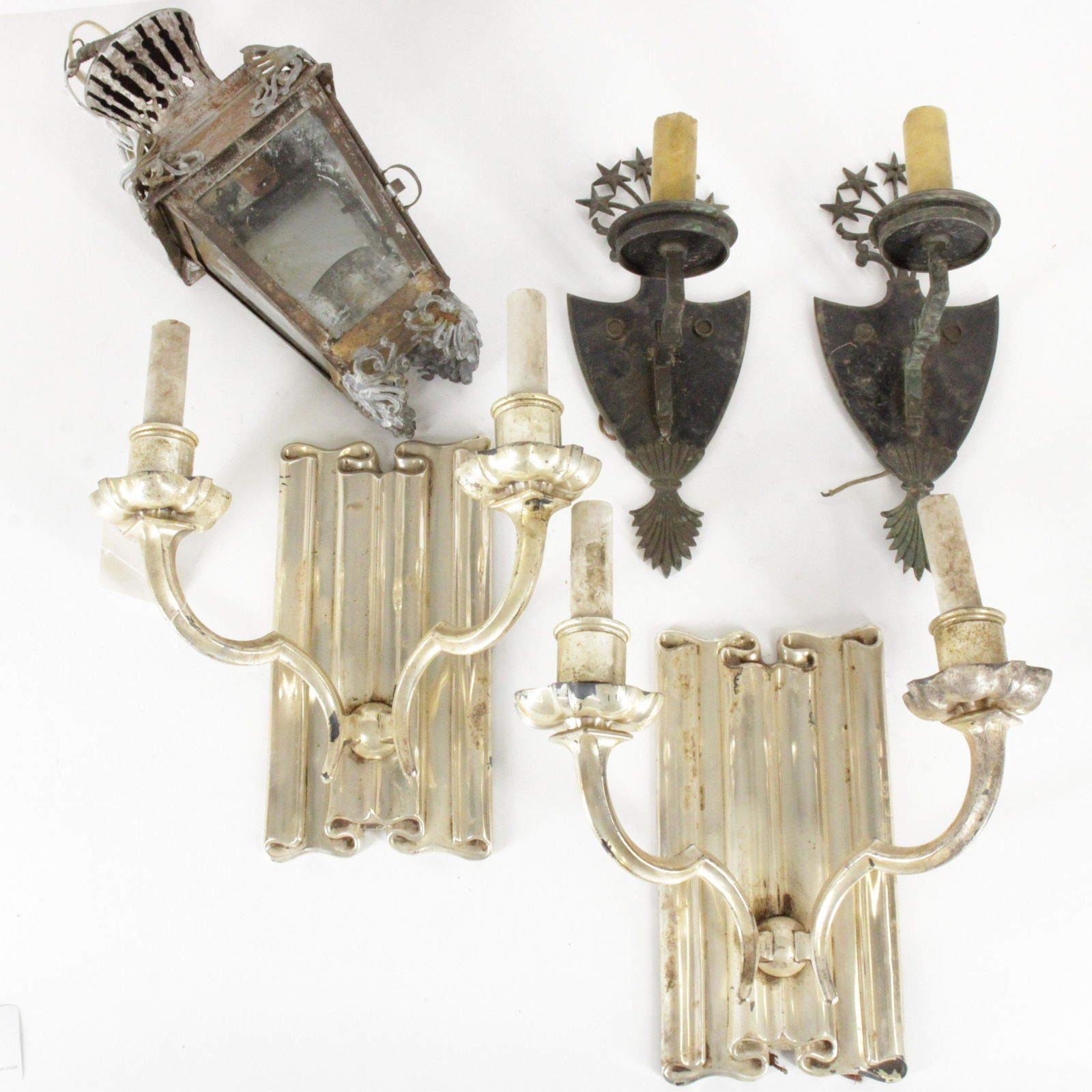 2 Pair Silverplate & Brass Sconces, Hall Lantern (1 of 6)