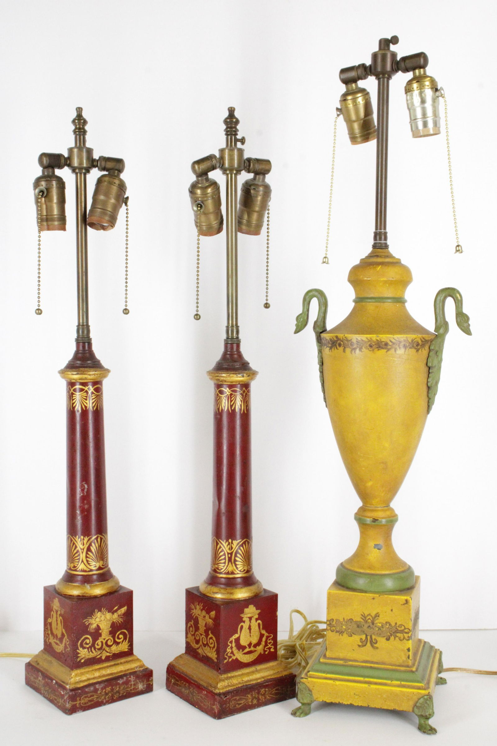 Pair Red Tole Lamps with Mustard Tole Lamp (1 of 5)