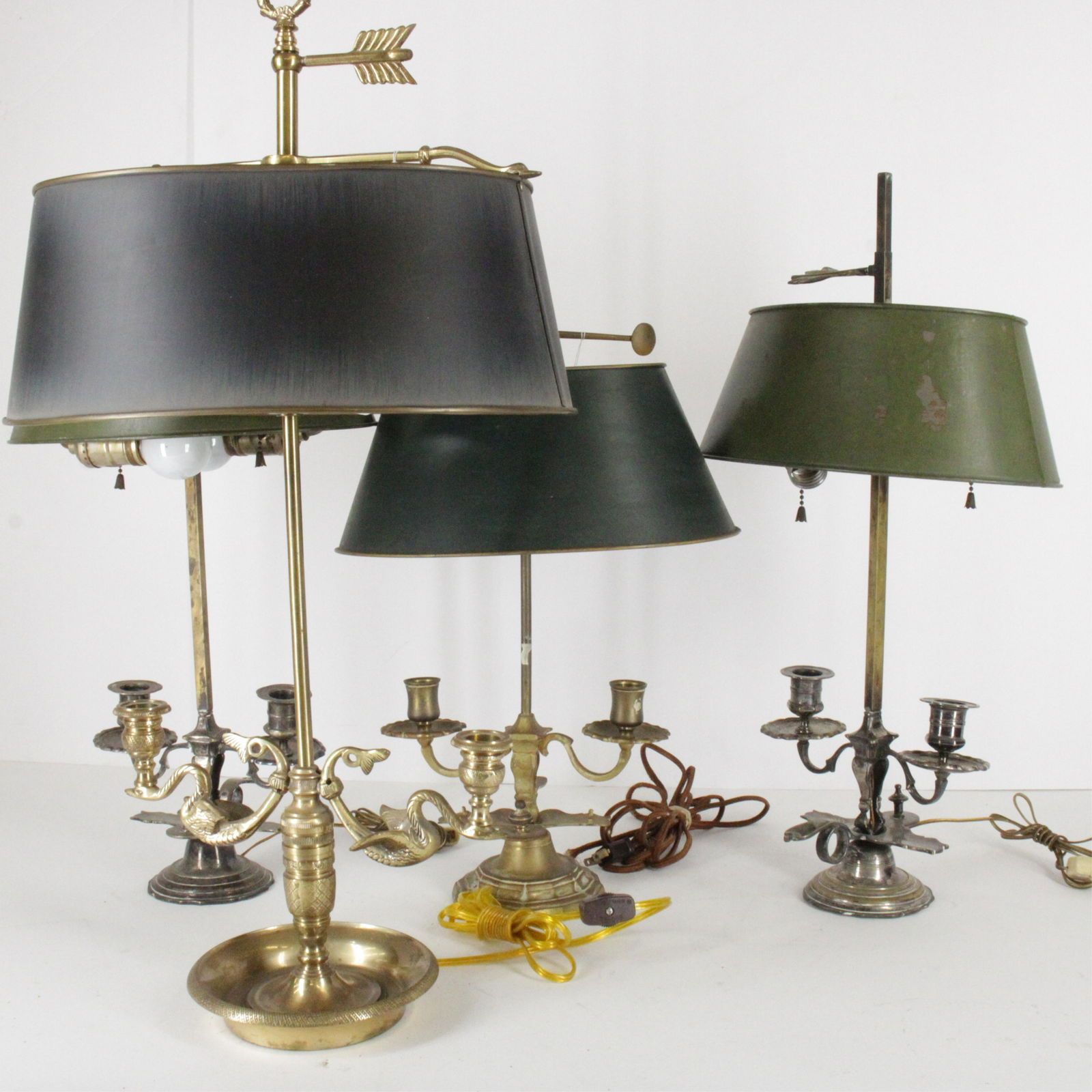 Four French Silvered & Brass Bouillotte Lamps (1 of 4)