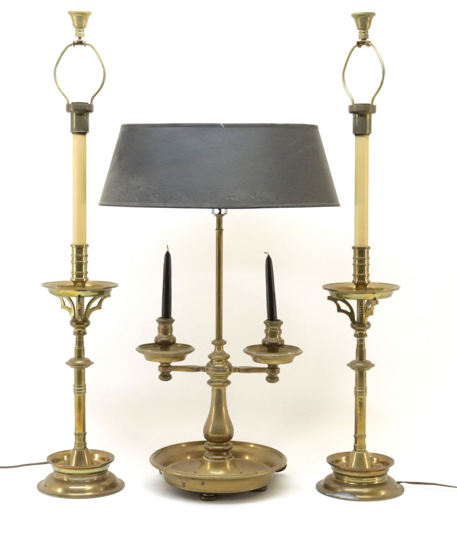 Pair Victorian Brass Lamps & Brass Bouillotte Lamp (1 of 3)