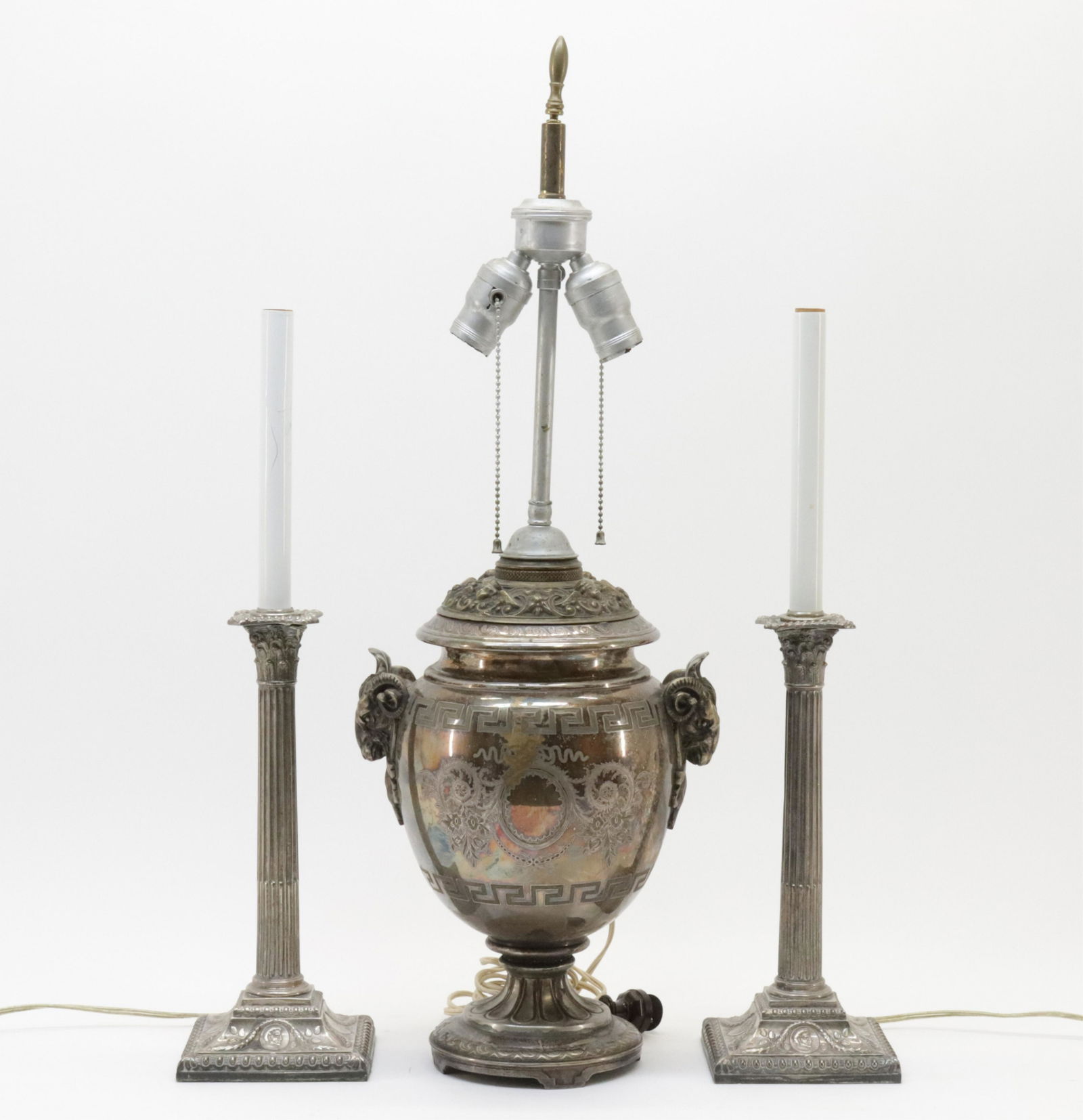 3 Lamps; Pair Neo-Classic Style Silverplate Lamps (1 of 5)