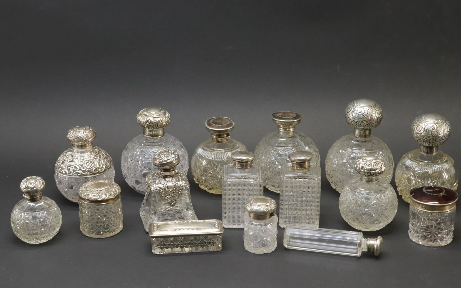 16 Victorian Sterling Silver and Glass Bottles (1 of 4)