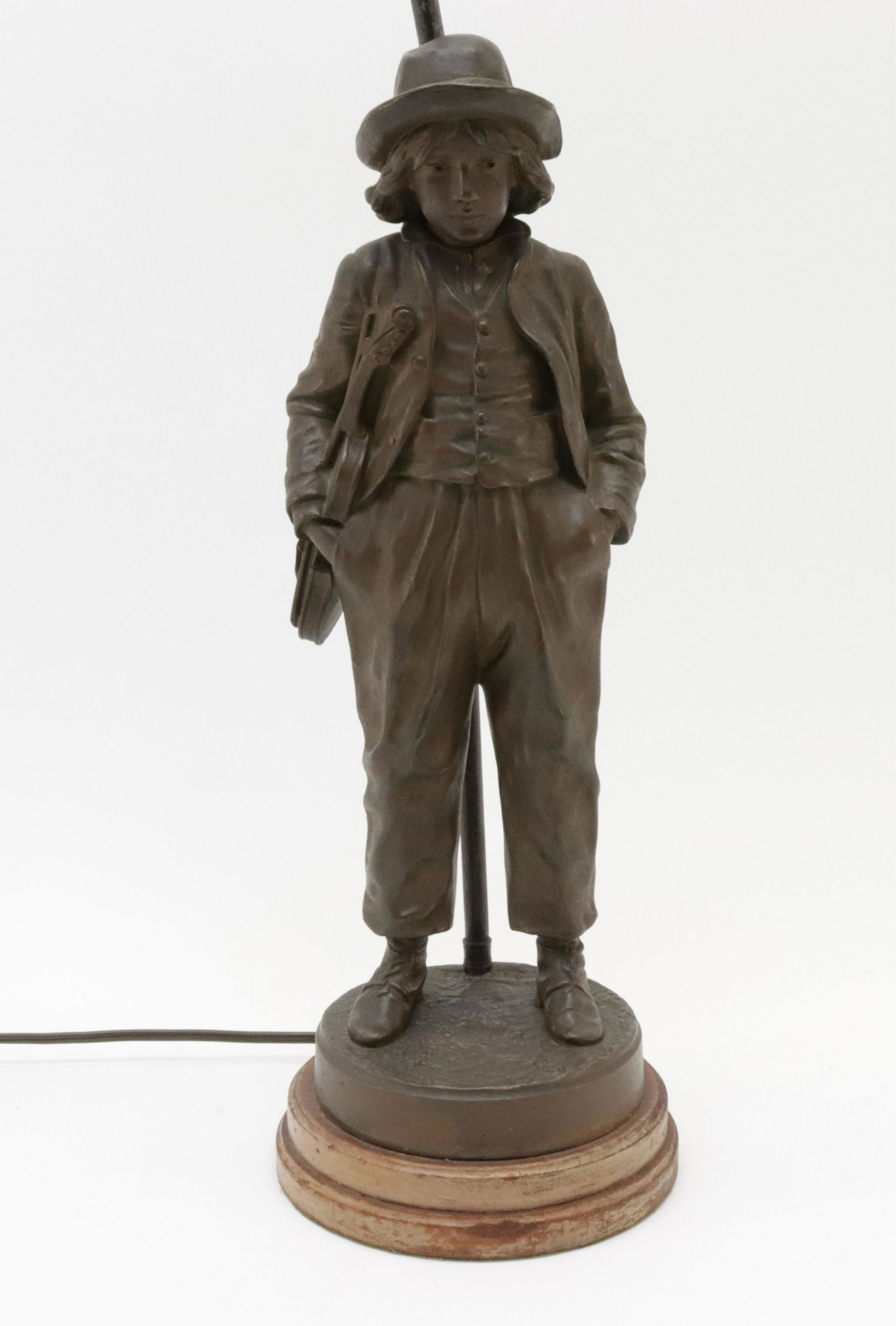 Jean Garnier - Boy/Violin Bronze, Lamp: Jean Garnier, 1853-1910, Bronze "Boy with Violin", inscribed J Garnier, fitted as a lamp (DSEI264)(MS) Dimensions: Figure 16" H Property from a Litchfield Estate