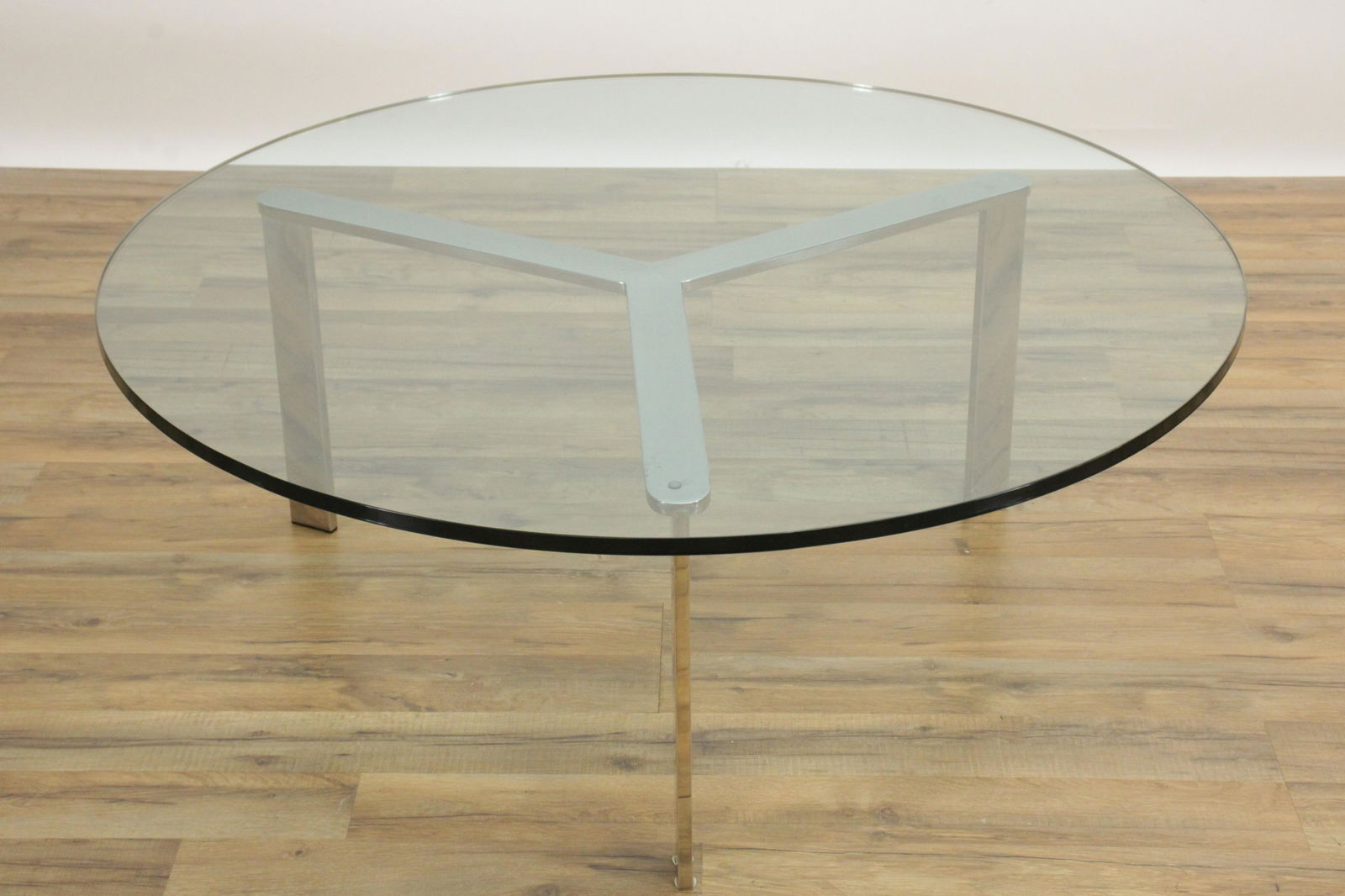 Barcelona Style Glass/Metal Round Coffee Table (1 of 6)