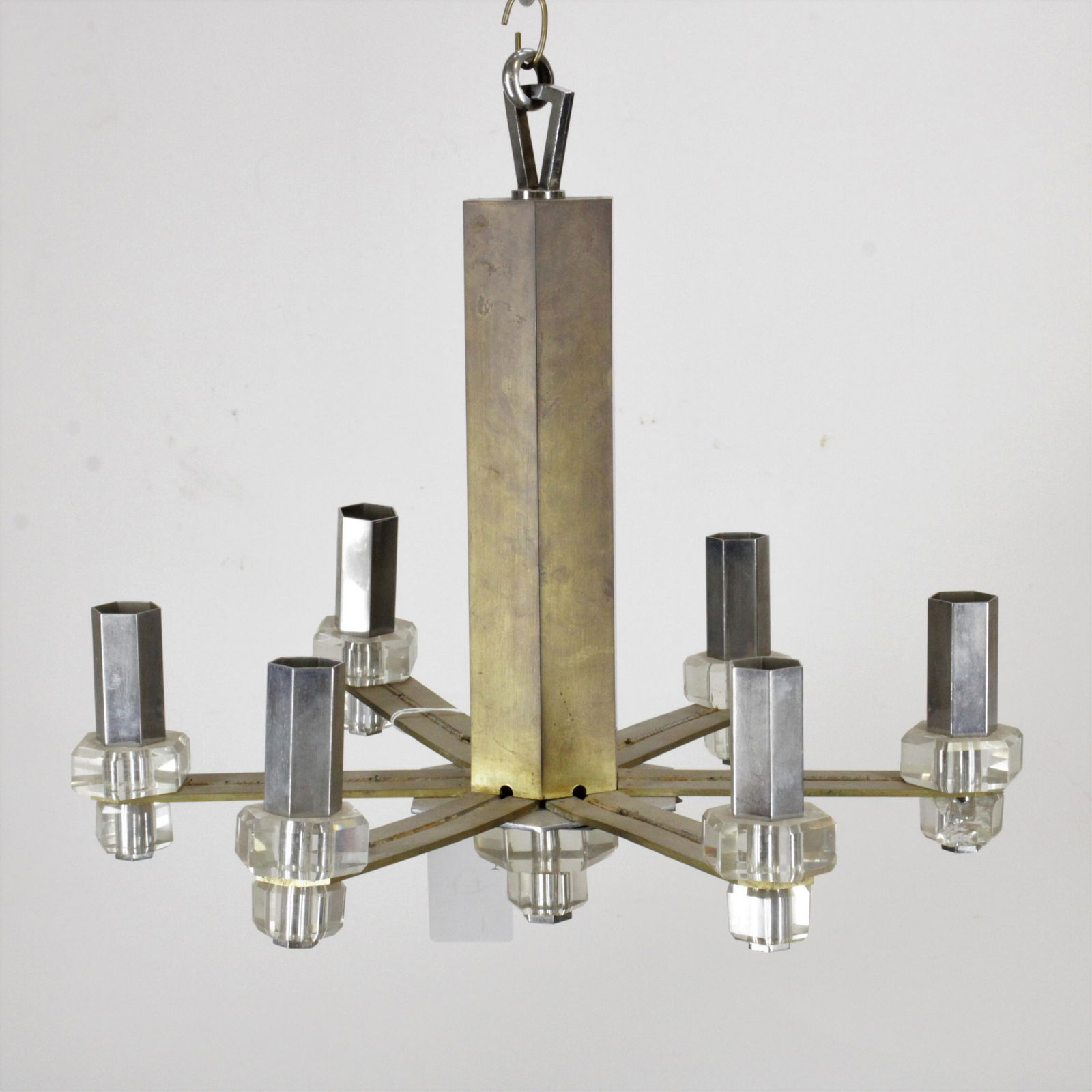 H Morand Glass & Chrome 6-Light Chandelier (1 of 6)