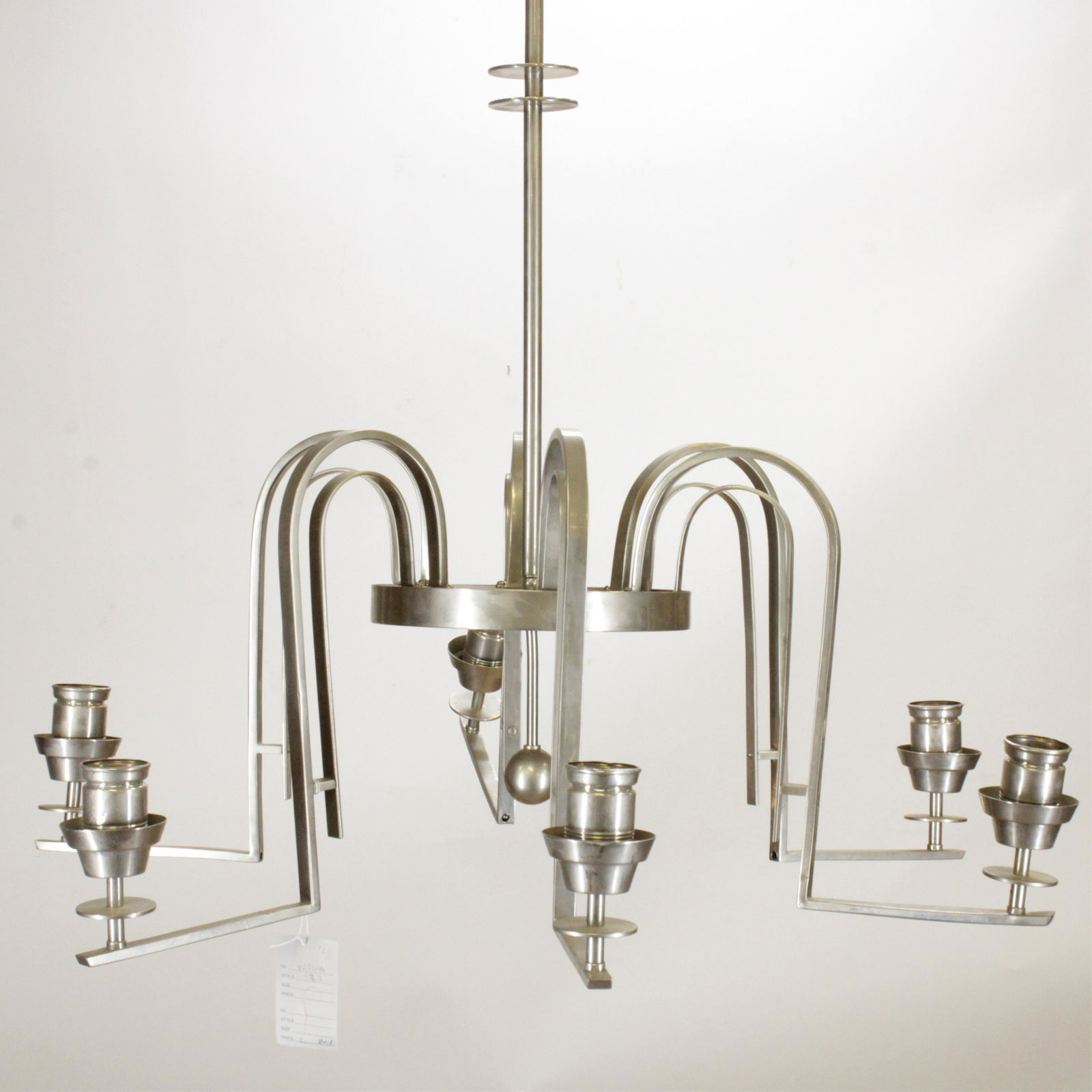 Large Art Deco Brushed Metal 6-Light Chandelier (1 of 8)