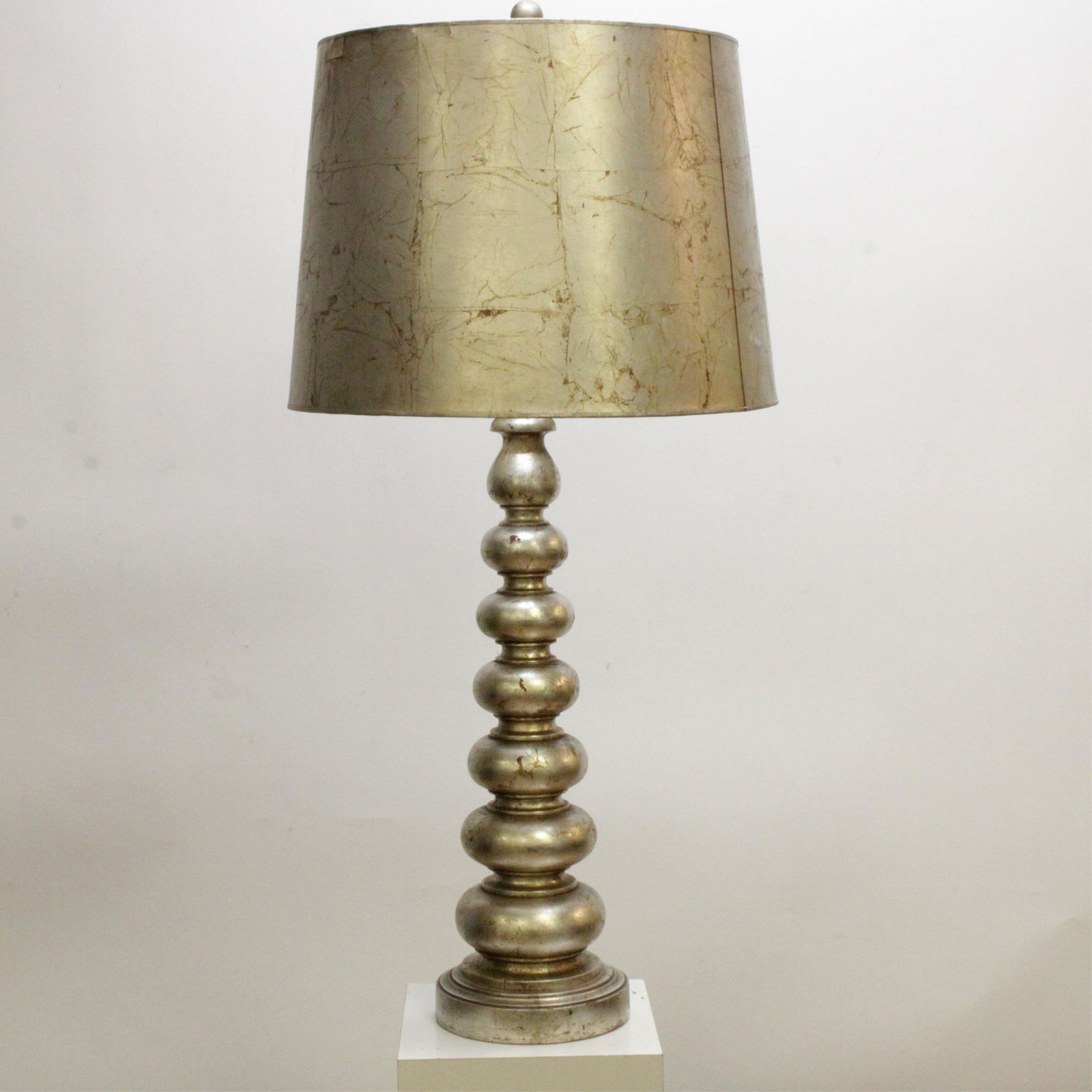 Modern Silvered Wood Large Lamp (1 of 4)