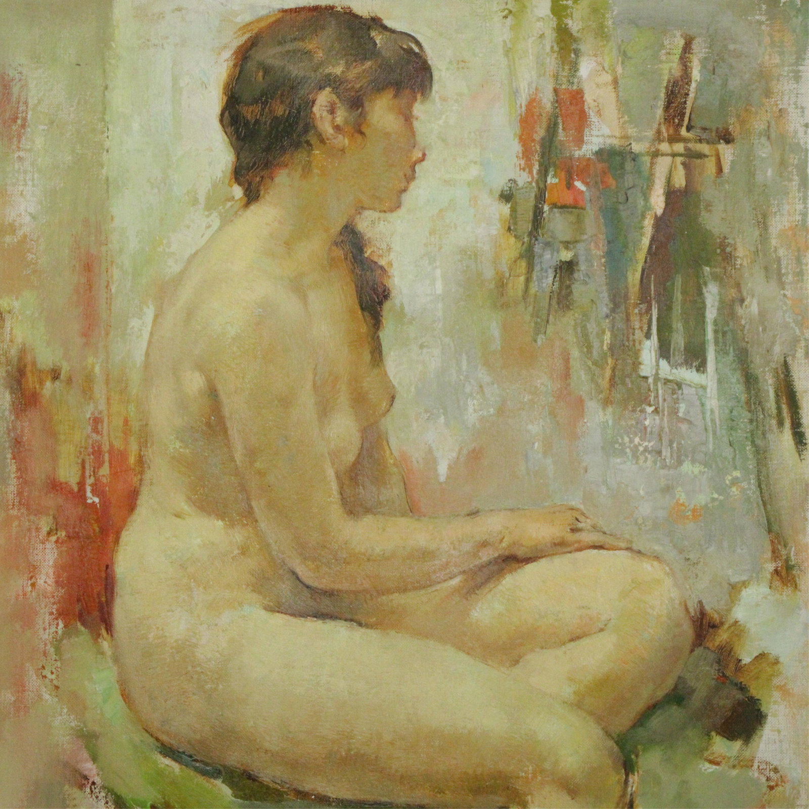 Maryse Ducaire - Seated Nude: Maryse Ducaire Roque (French, 1911-1992). Contemporary seated nude, oil on canvas, signed lower left & verso. (HEAR199)(EL) Dimensions: 21 x 18" unstretched Property from a Manhattan fifth generation 