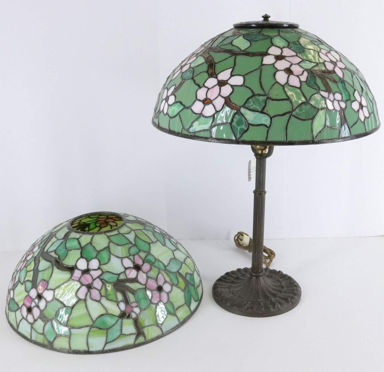 Miller Metal Lamp Base, Leaded Glass Shades (1 of 4)