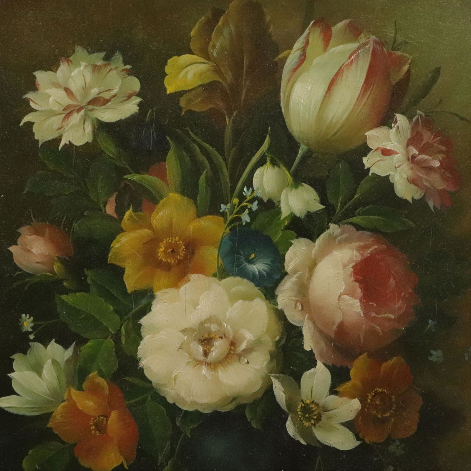 Bouquets of Tulips & Flowers - O/M: Bouquets of Tulips & Flowers, 20th C., Oil on Masonite, signed indistinctlyDimensions: Frame 11" x 9" (BECK042)(WT)