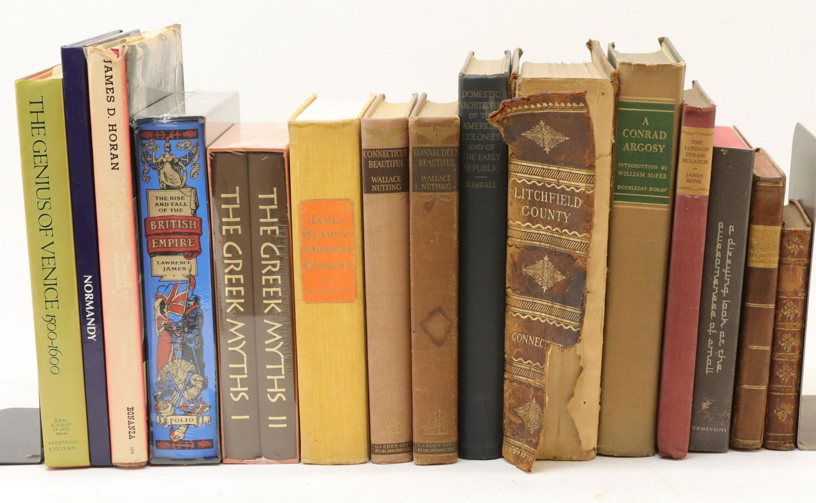 Old Bindings Lot: 16 various books, some signed (Wallace Nutting, letter by author Fiske Kimball..)Dimensions: Largest 10" x 12" inches (DSEI103/16)(GO)