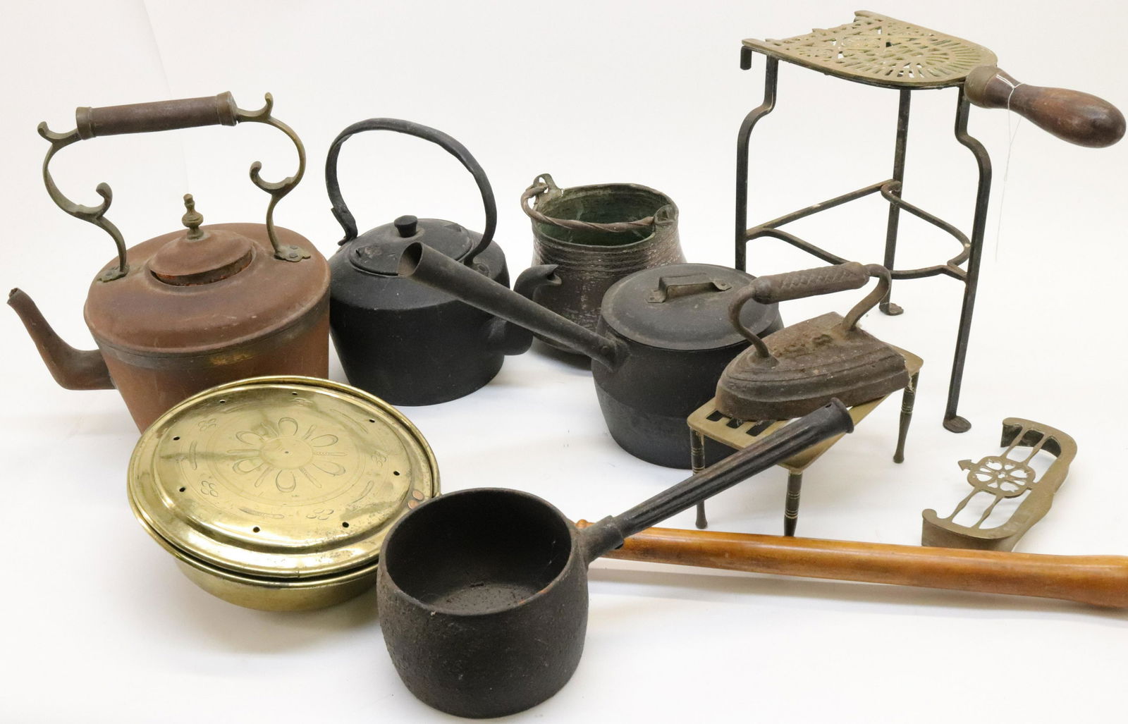 Assortment Antique Metal: Kettles, Pot Stands (1 of 3)