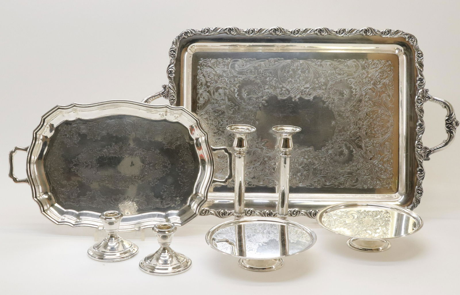Sterling Candlesticks; Silverplate Trays (1 of 13)