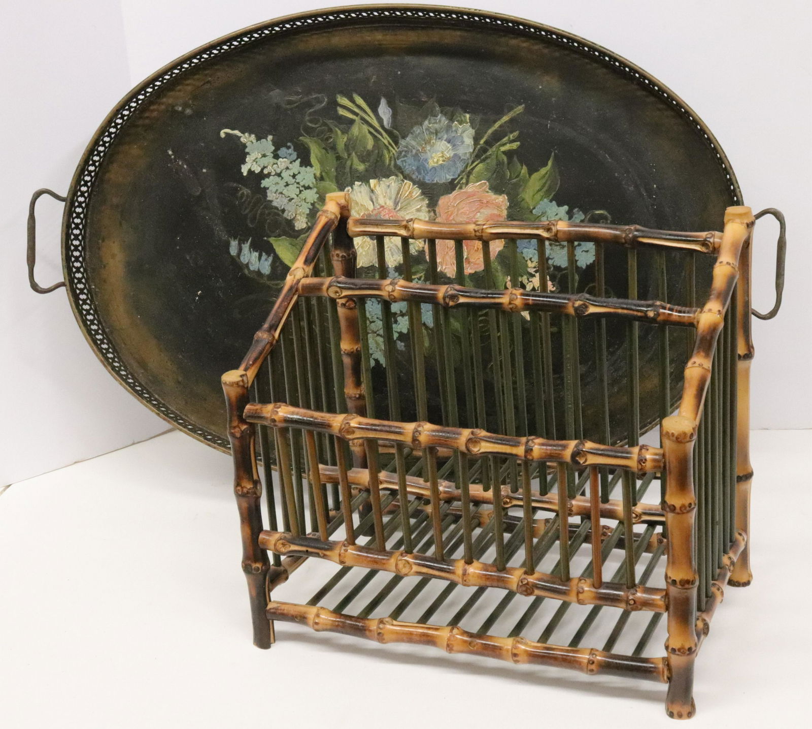 Tole Tray Painted & Bamboo Desk Caddy (1 of 2)