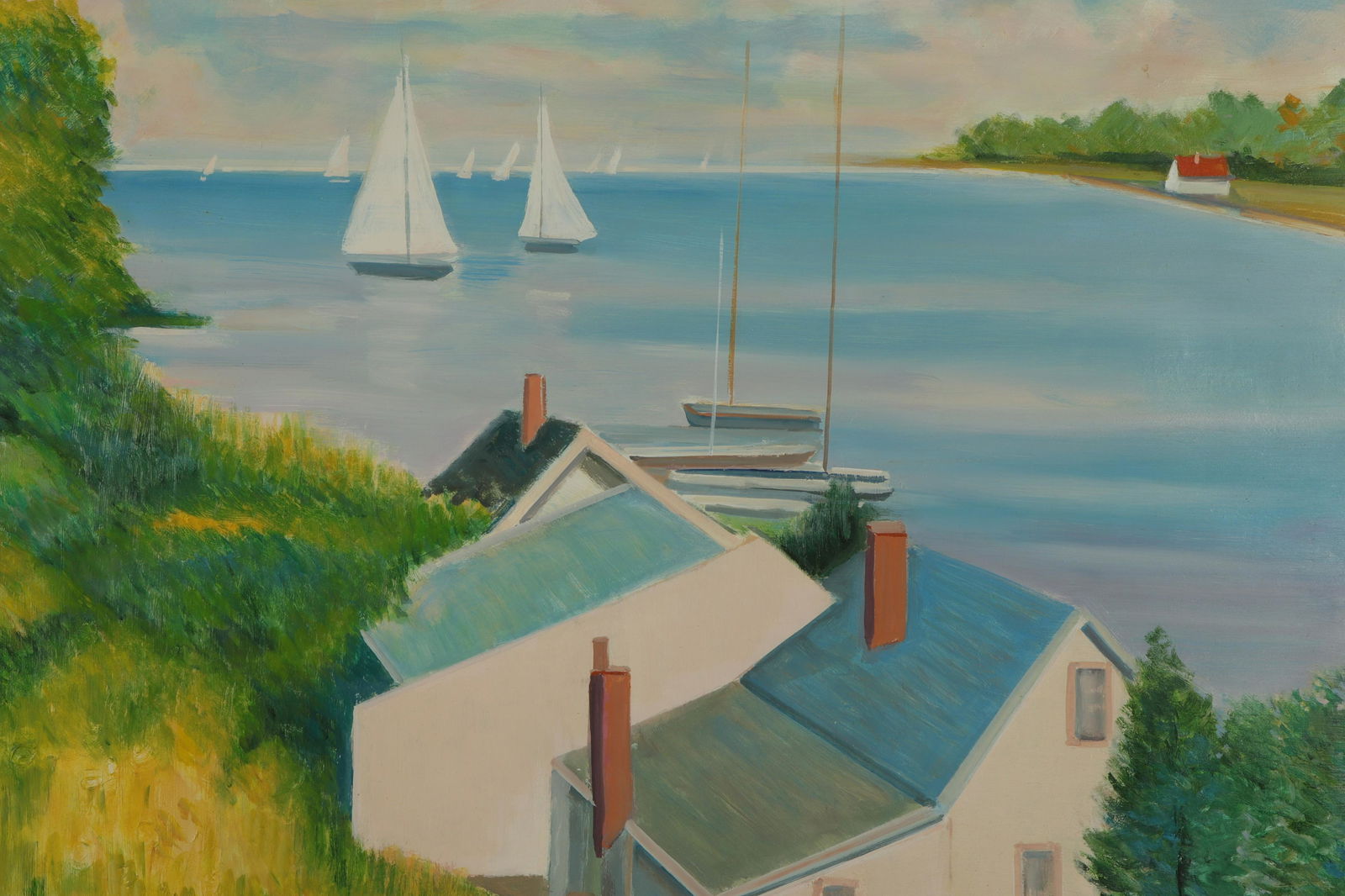 J. Dekobra, "Roof Tops & Sailboats", O/C (1 of 3)