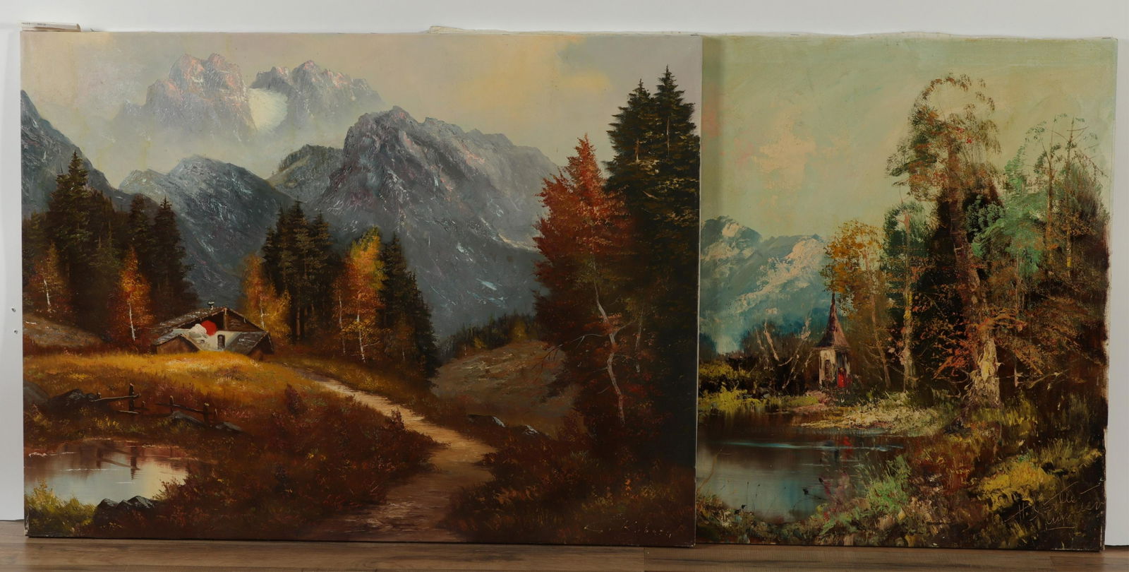 2 Mountain, Forest Landscapes with Cottage, O/C (1 of 4)