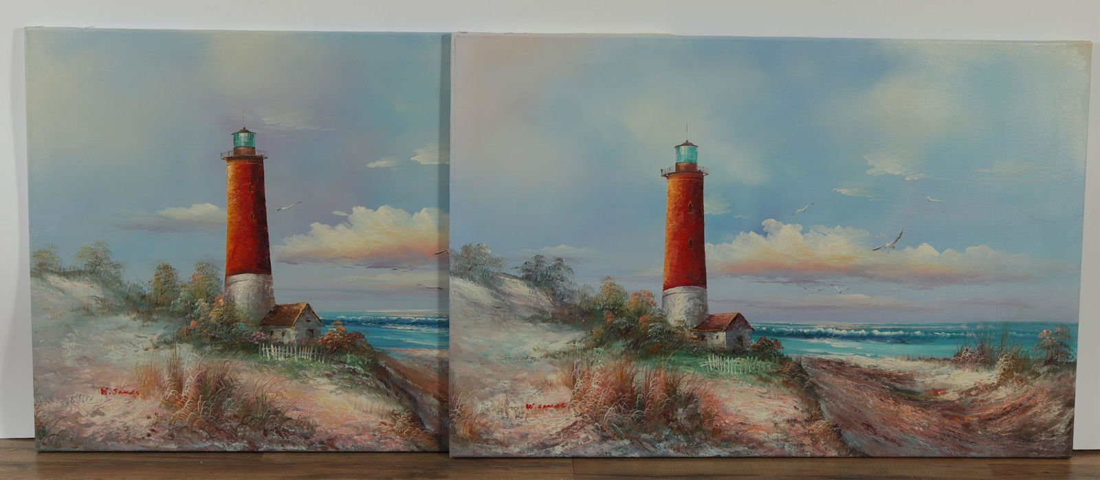W. James, Pair "Lighthouse/Shore Scenes", O/C (1 of 5)