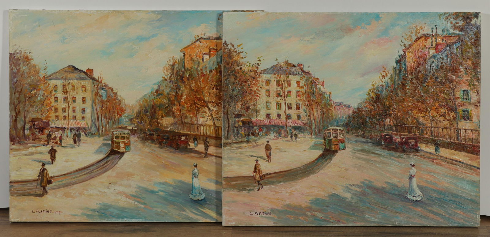 L. Fleming, Pair "Trolley Car Scenes", O/C (1 of 5)