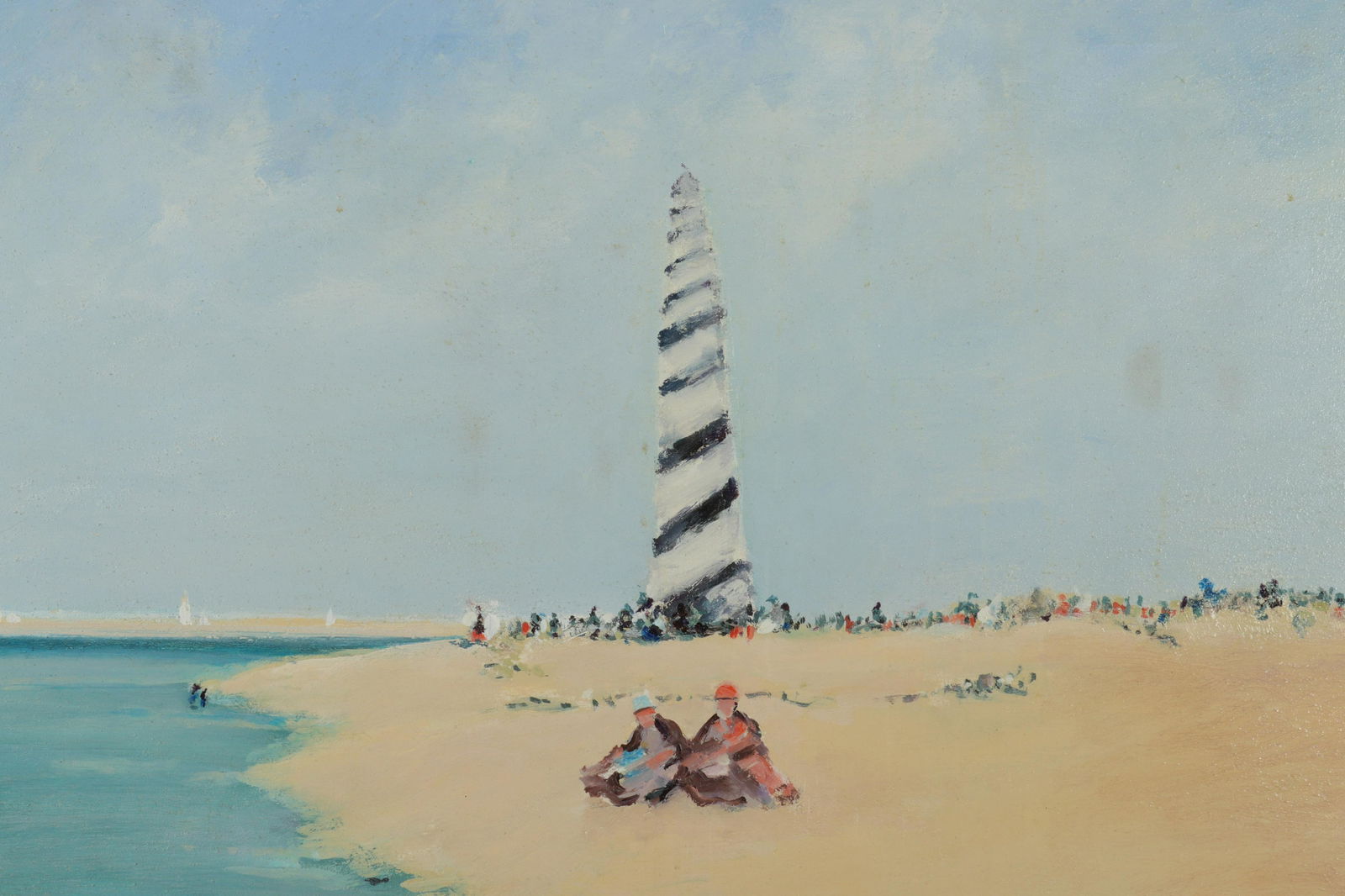 Dimitri Hristoff, b.1926, "Lighthouse/Beach", O/C (1 of 3)