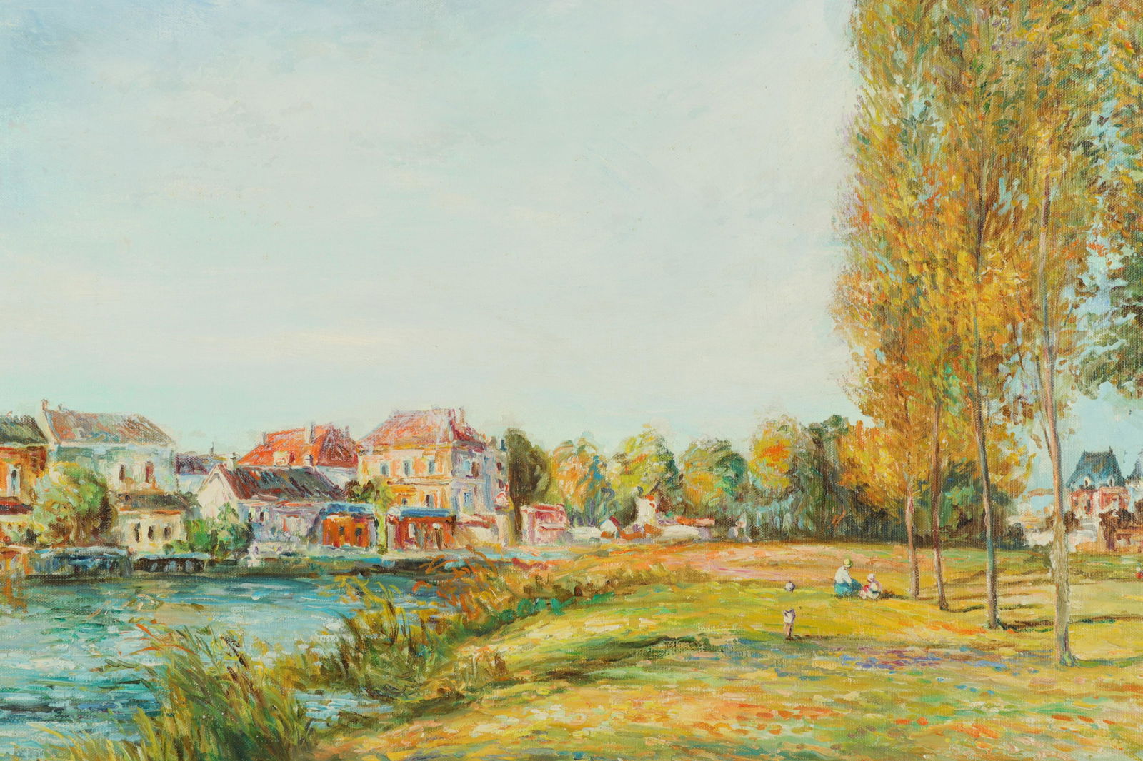 L. Fleming, "Houses by River - Springtime", O/C (1 of 3)