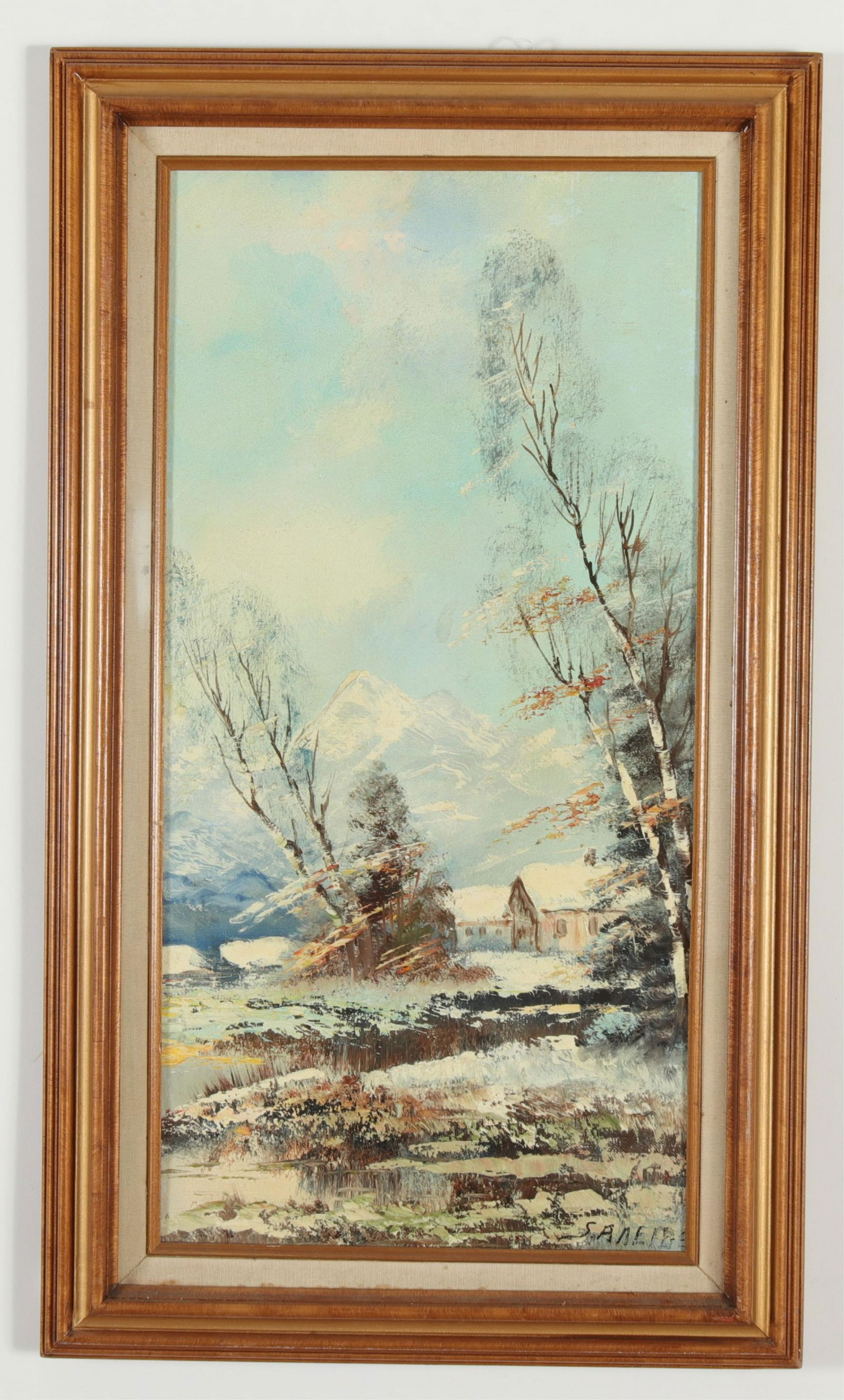 "Alpine Winter Landscape with Cottages", O/C (1 of 3)