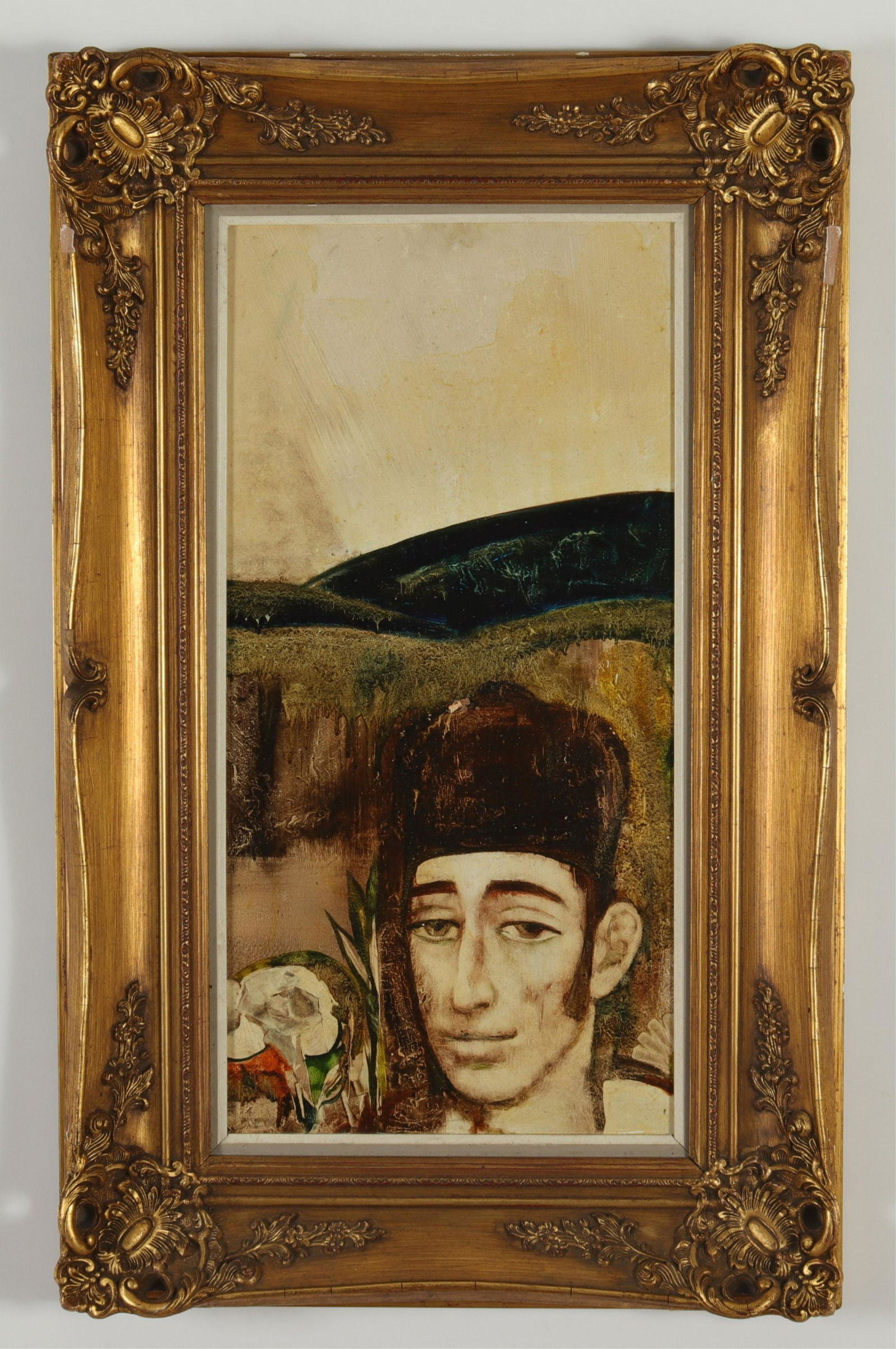 Contemporary "Portrait Head of a Young Man": Contemporary "Portrait Head of a Young Man", Oil on Masonite, unsignedProperty from the estate collection of lifelong gallery owners, Essex County, New Jersey.Dimensions: Frame 32 1/2" x 20 1/4" (BEL9