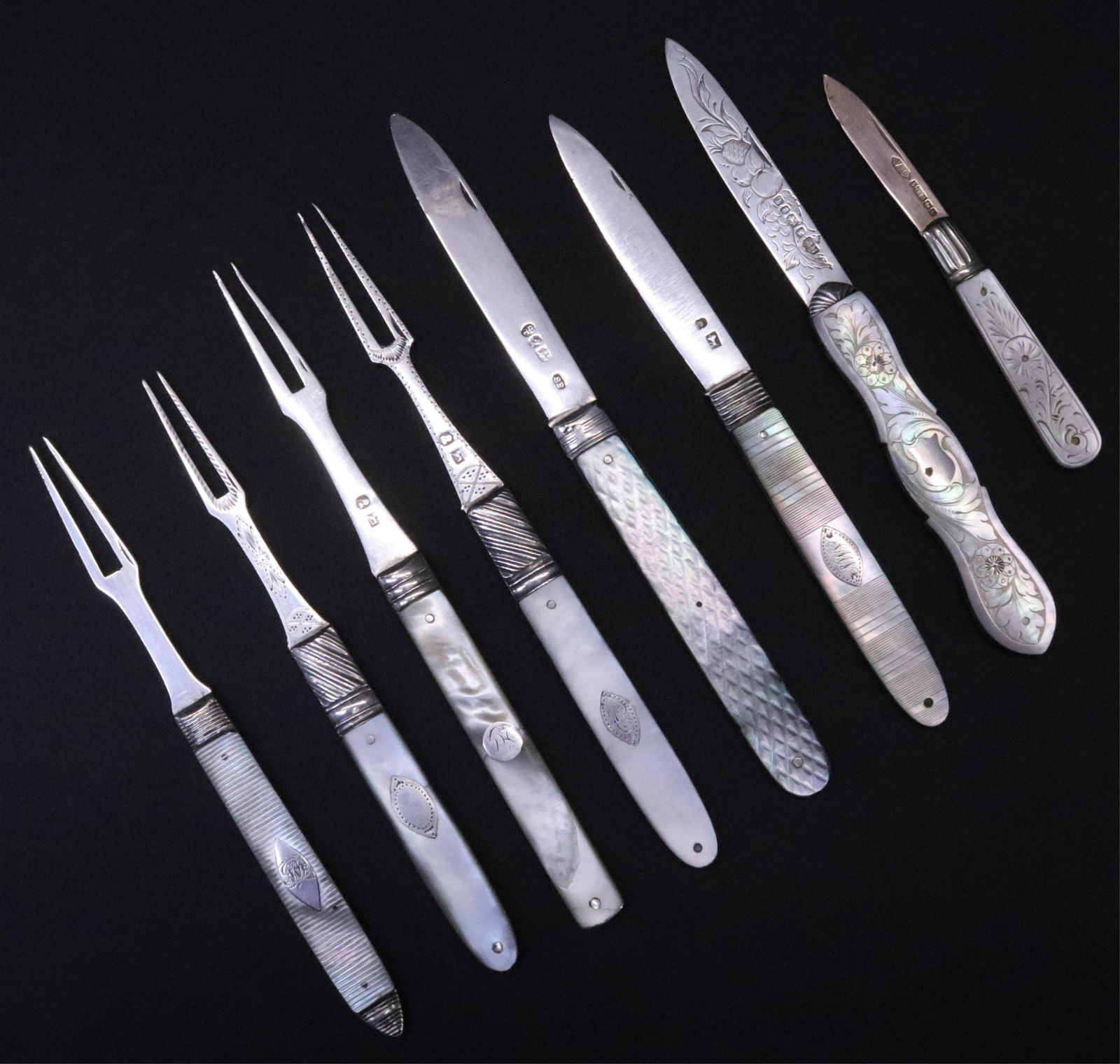 19th C. Silver and MOP Folding Knives and Forks (1 of 11)