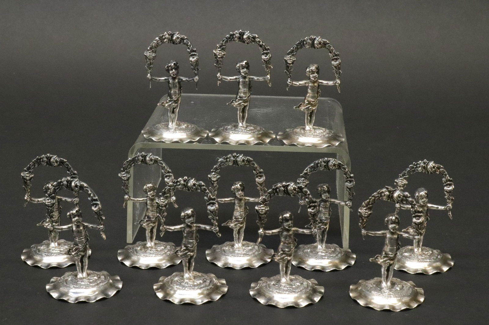 12 Putti Figure German Sterling Place Card Holders (1 of 4)