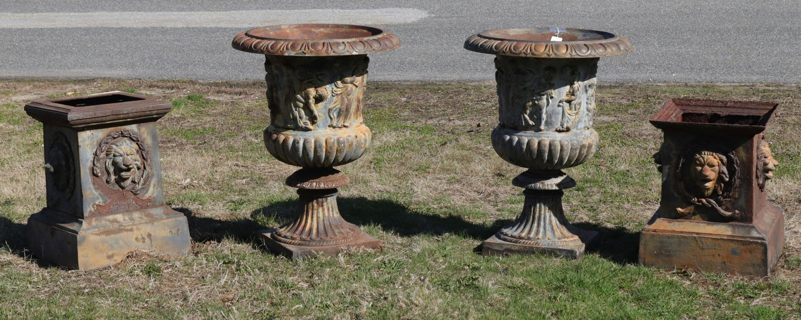 19th C. Neoclassical Cast Iron Garden Urns, 60" (1 of 10)