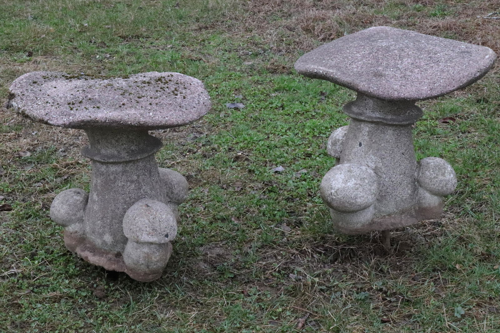 Pair Cast Cement Toad Stools (1 of 5)