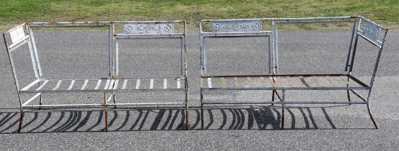 Pair of Faux Bamboo White Painted Metal Benches (1 of 5)