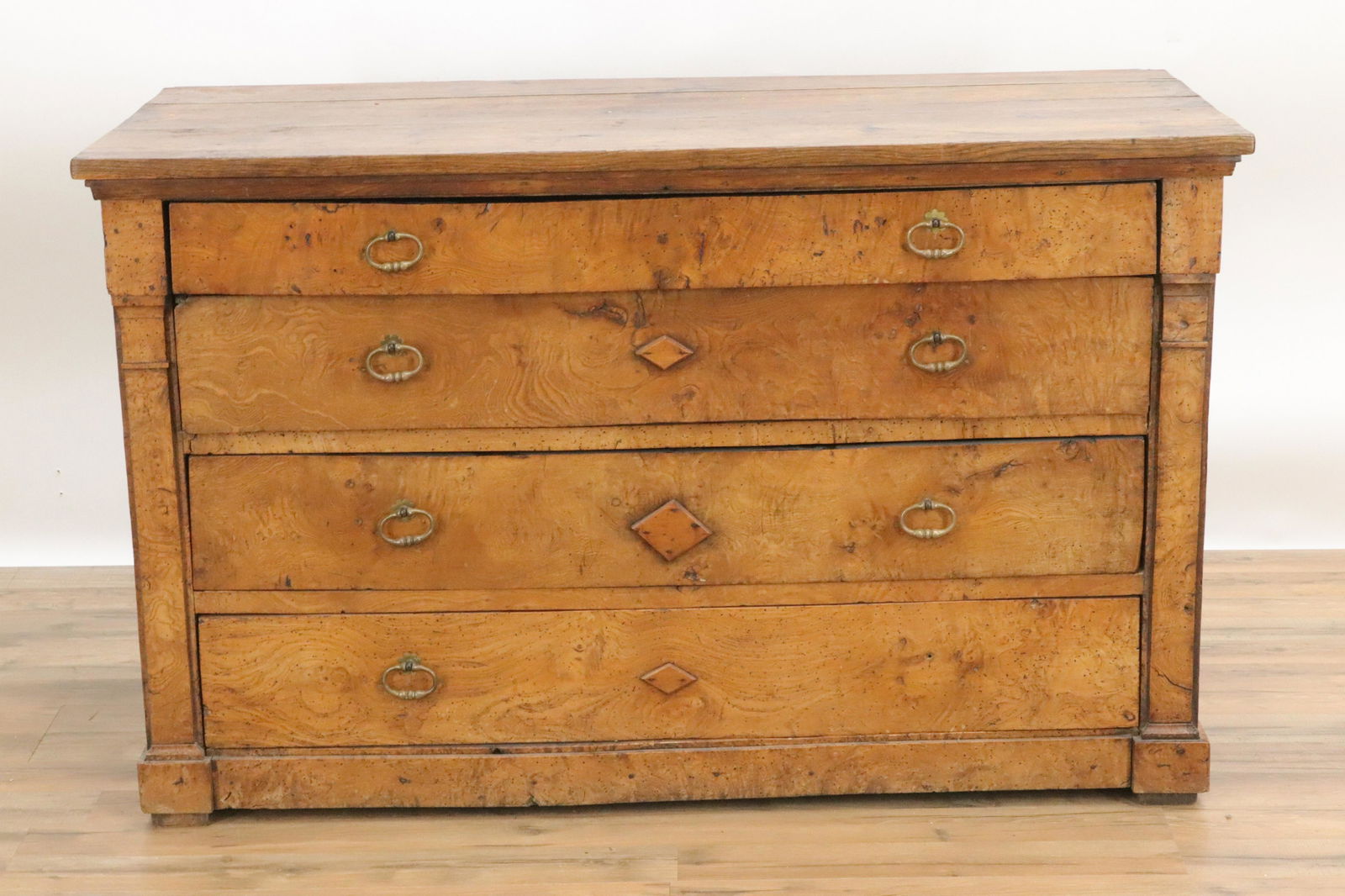 18th C Continental Burlwood Four Drawer Low Chest (1 of 5)