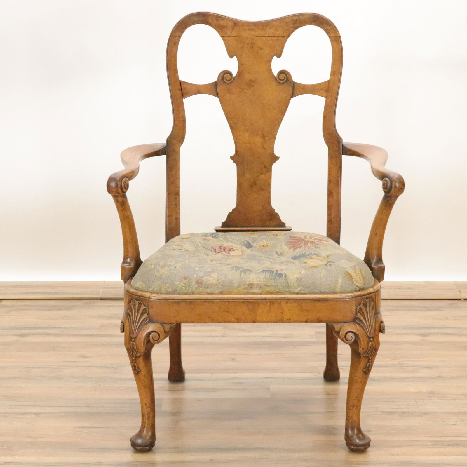 George I Style Burl Walnut Open Armchair (1 of 8)