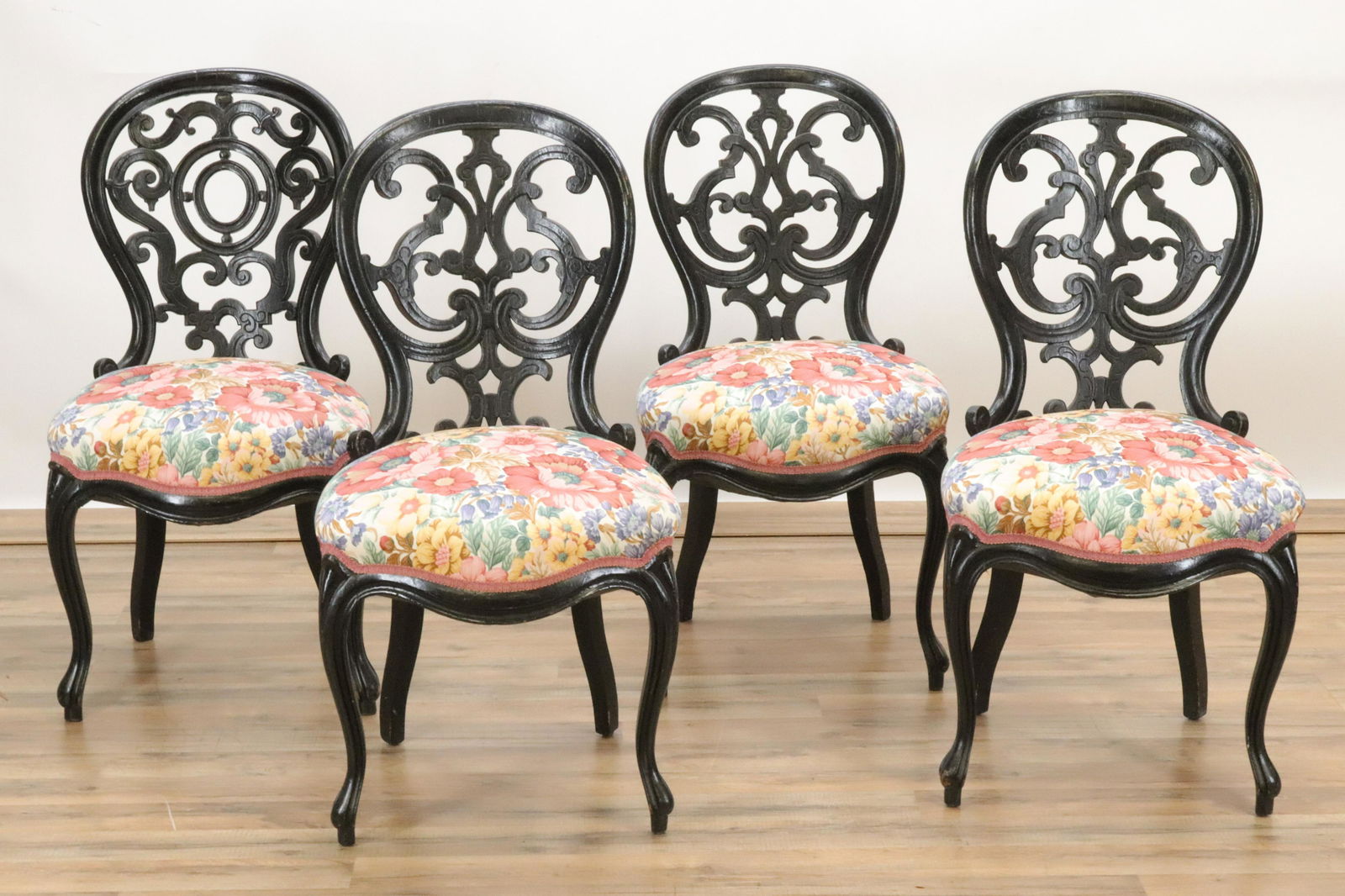 4 Victorian Carved Wood Upholstered side chairs (1 of 5)