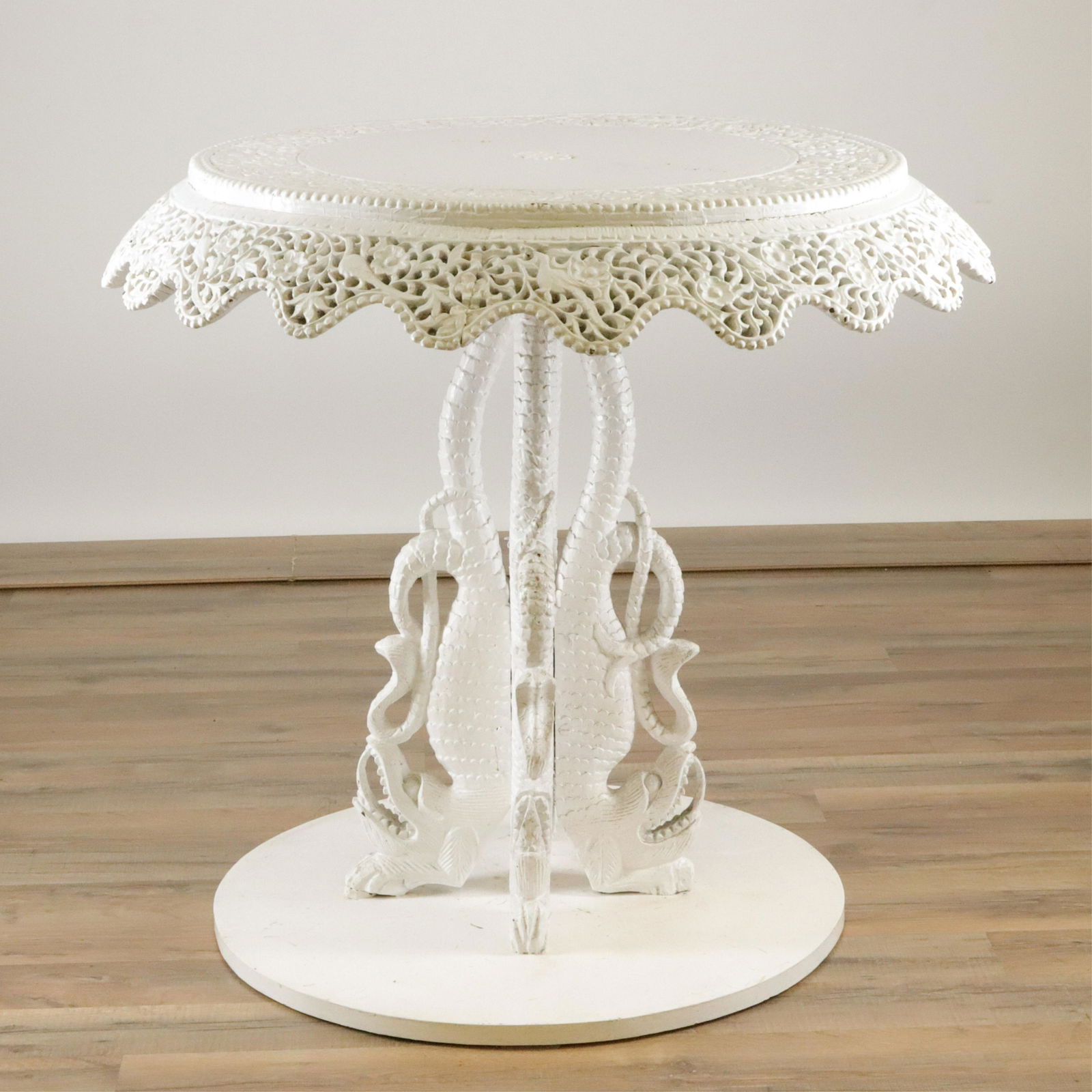 Anglo-Indian Relief Carved, Painted Round Table (1 of 7)