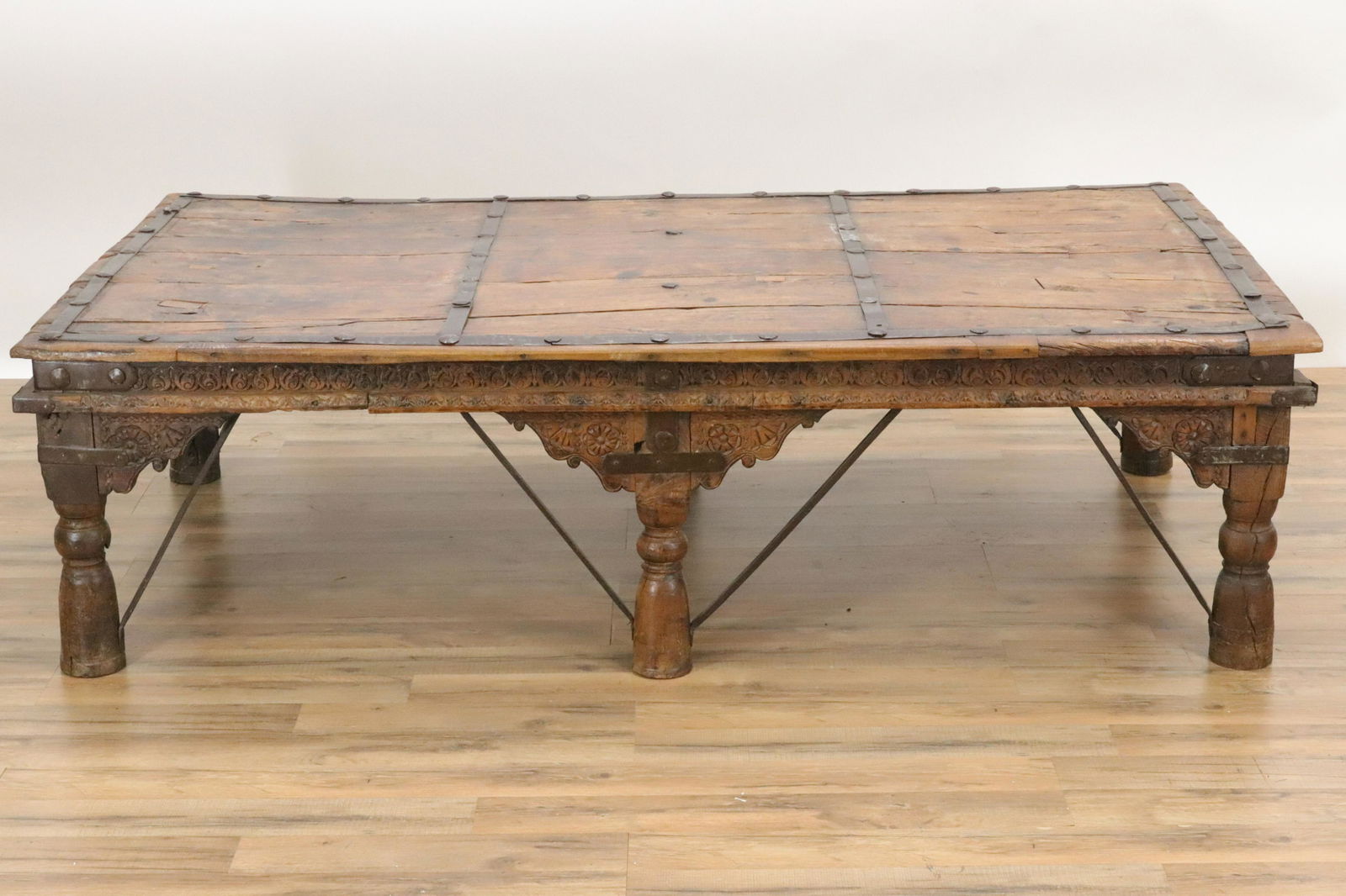 Large 19C Rustic Indian Carved Wood Low Table (1 of 11)
