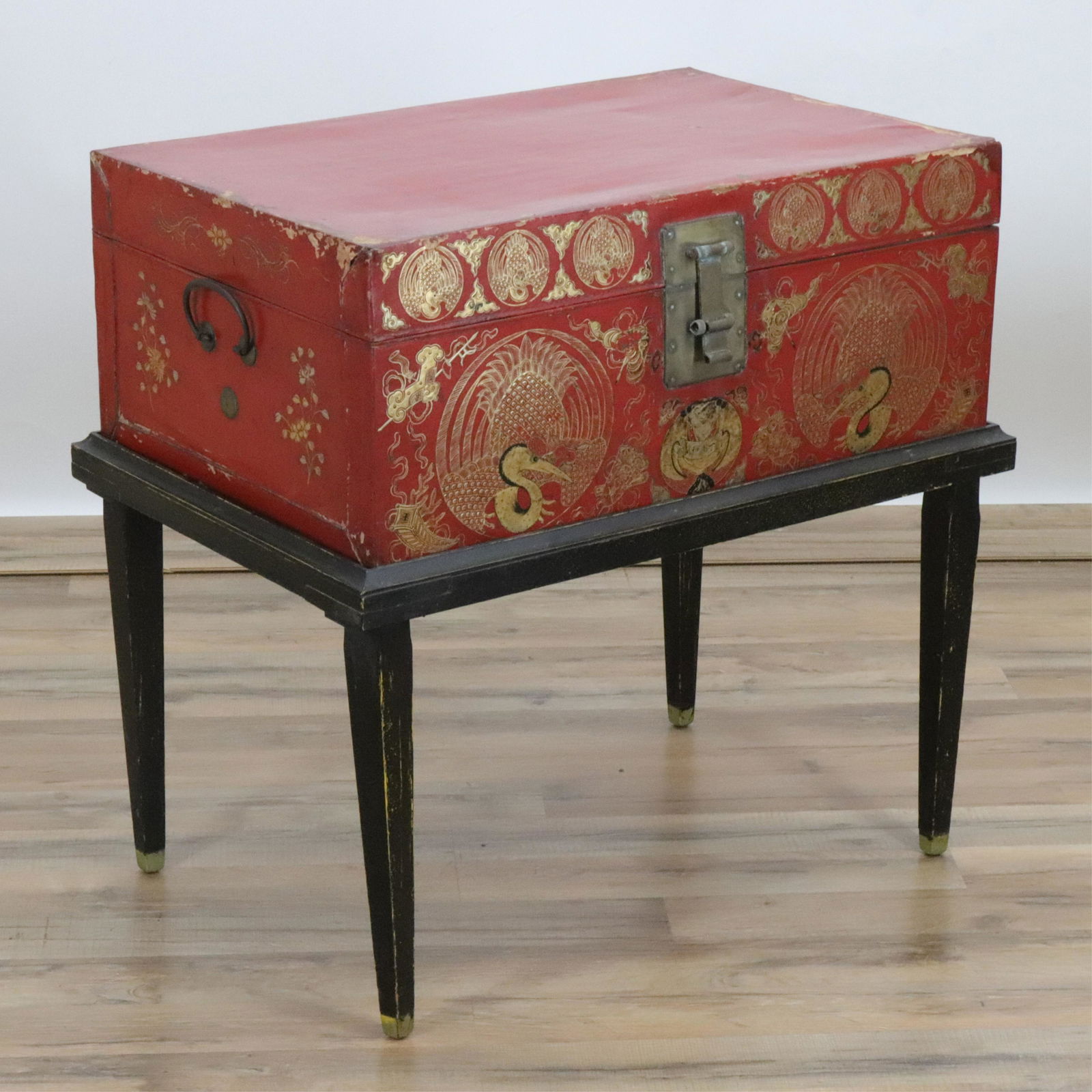 Chinese Gilt Deco Scarlet Chest on Stand (1 of 7)