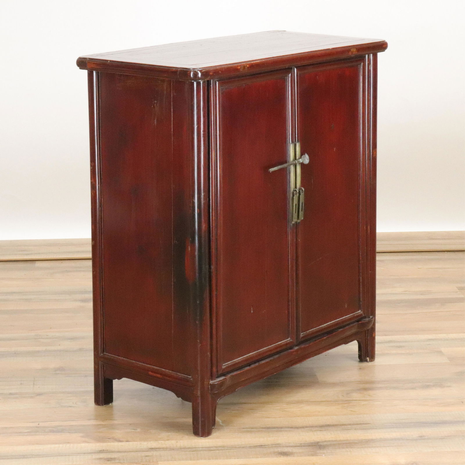 Chinese Burgundy Stained Pine Cabinet (1 of 4)