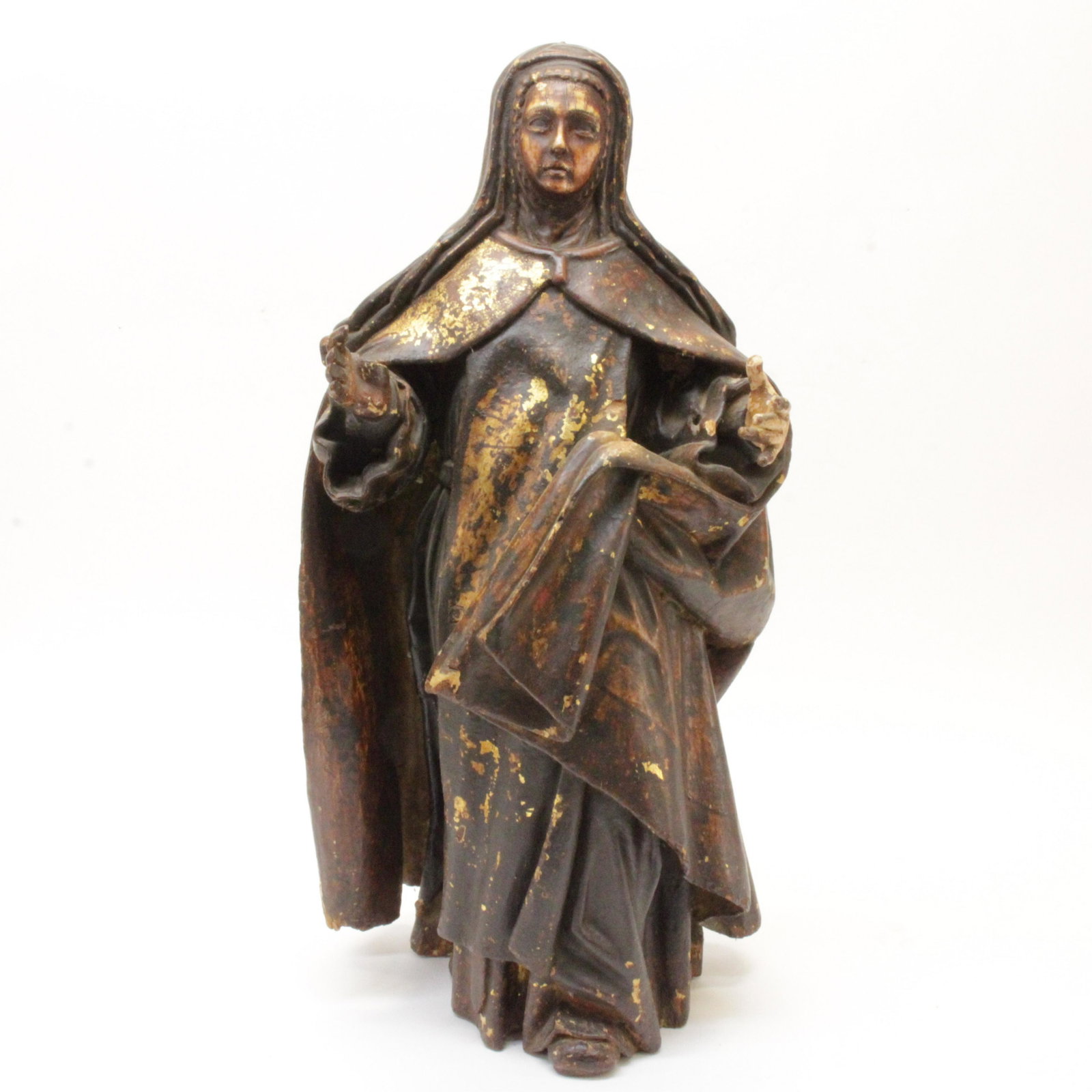 Spanish Baroque Style Polychromed Figure of Saint: Spanish Baroque Style Polychromed Figure of a Female Saint Dimensions: 25" H Property from the Estate of an Important New York Modernism Dealer. (NJWA403)(MS)