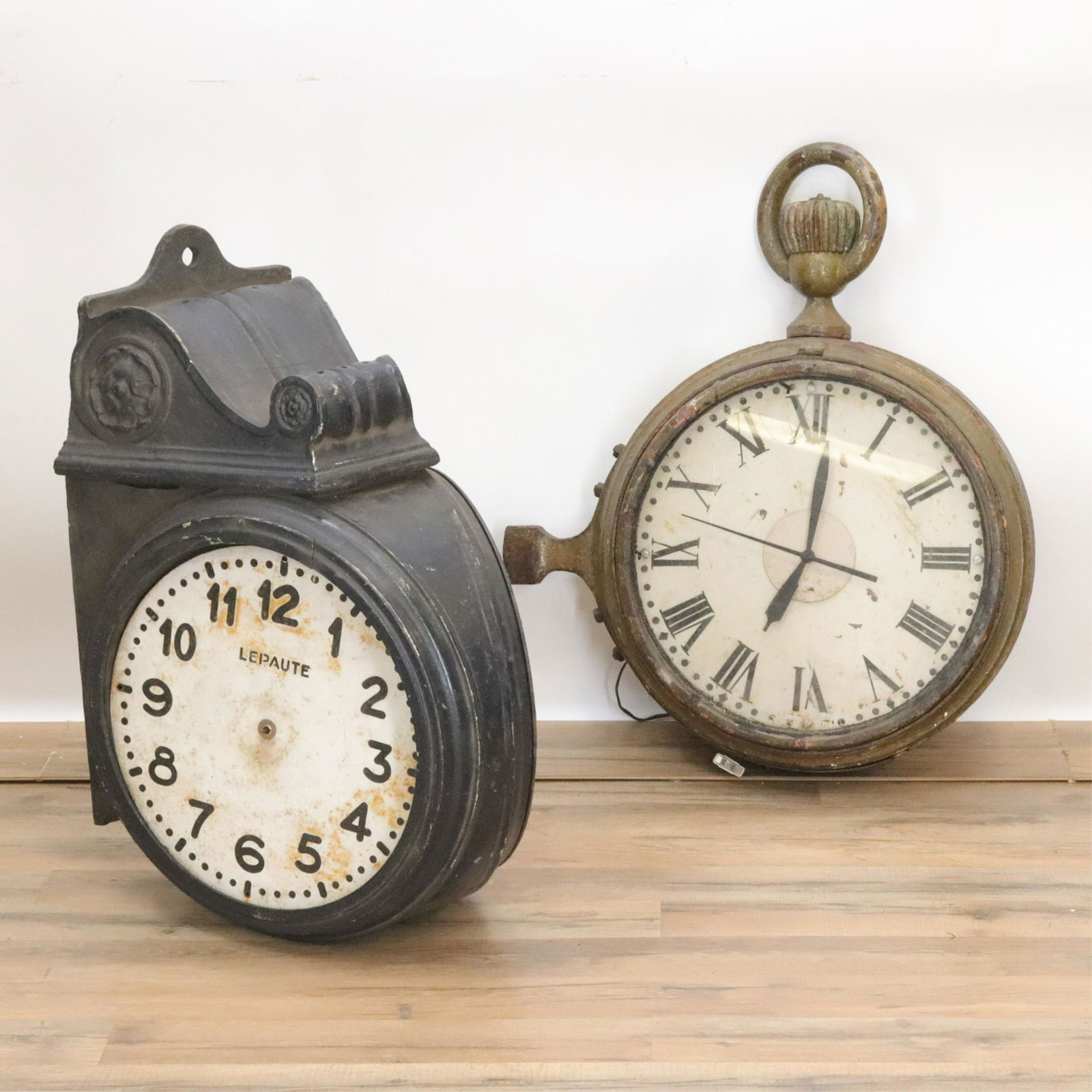 Two Vintage Metal Two Sided Street/Building Clocks (1 of 7)