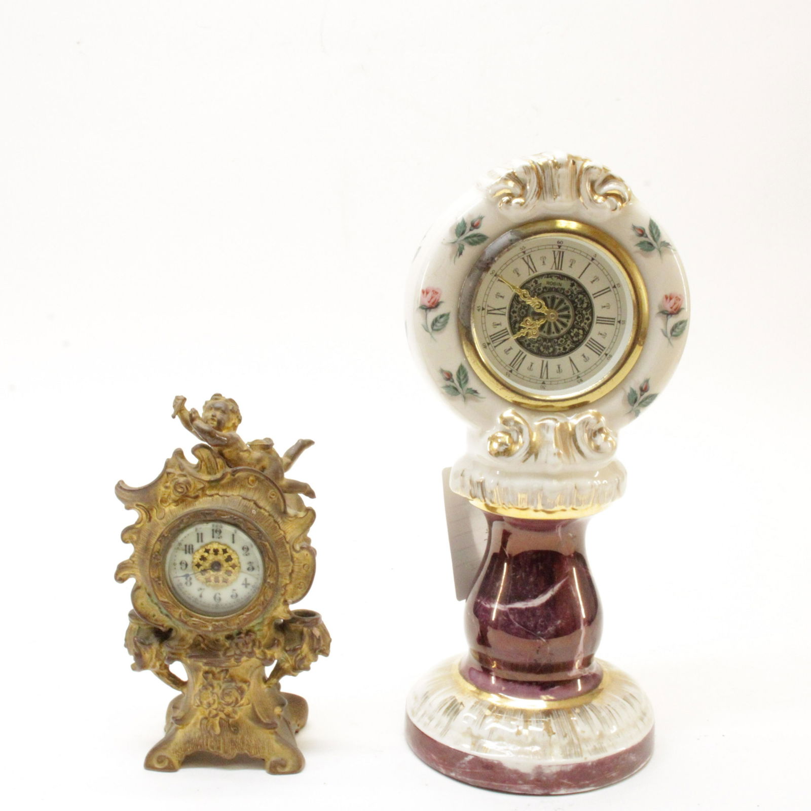 German Porcelain Clock & New Haven Gilt Clock (1 of 7)
