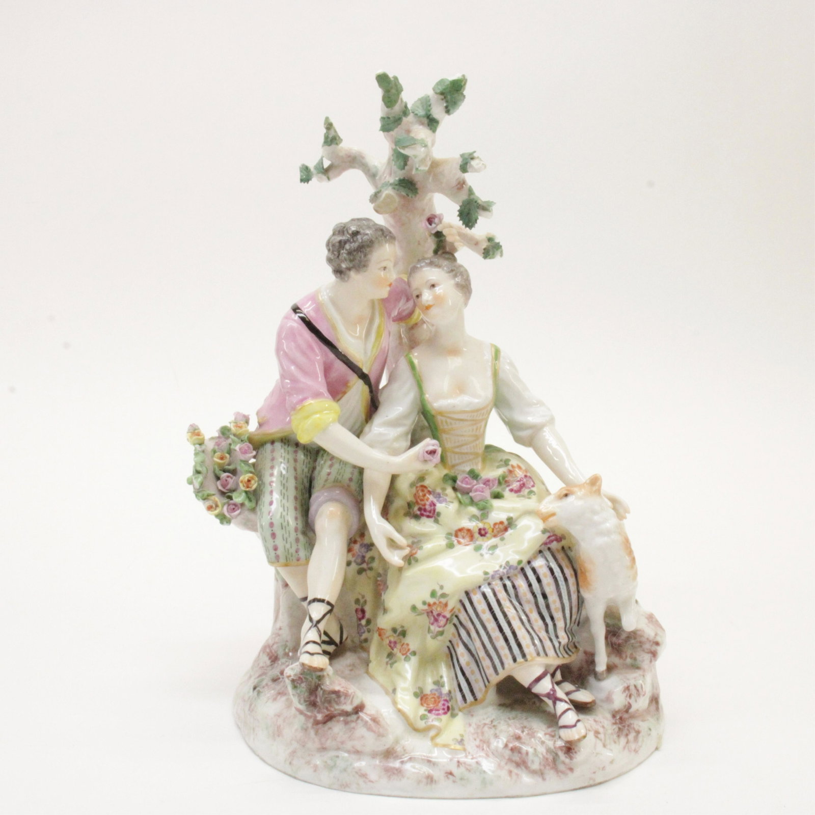 Meissen Porcelain Figural Group: Meissen Porcelain Figural Group, lovers in landscape Dimensions: 10 3/4" H Property from a Connecticut shoreline home (MST515)(MS)