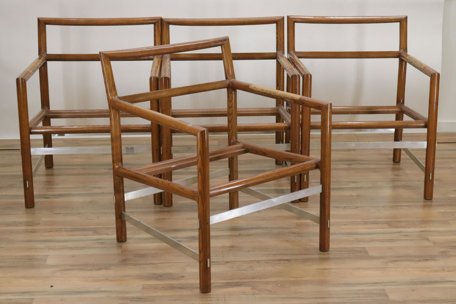 Four Edward Wormley Dunbar Oak & Chrome Armchairs (1 of 4)